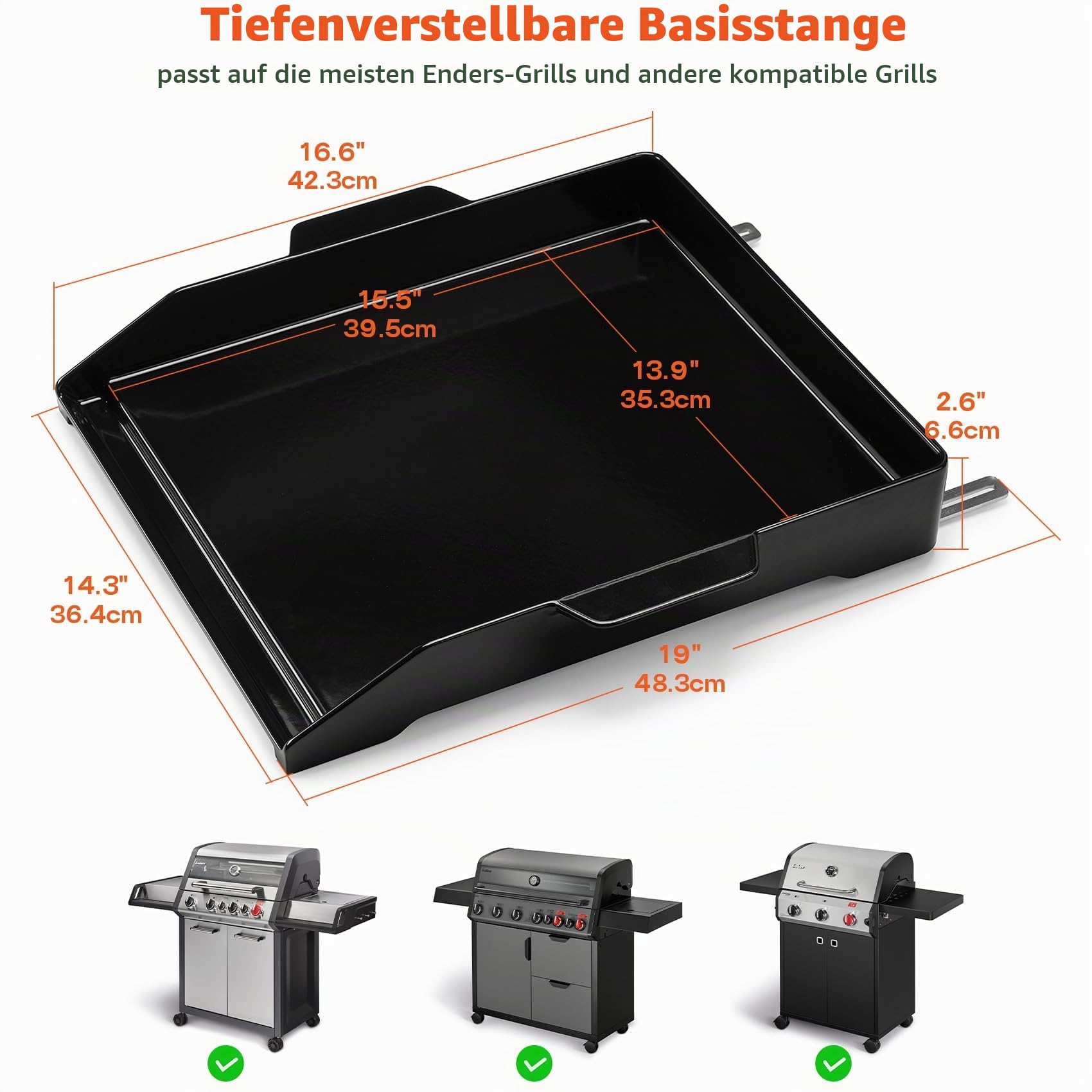 Onlyfire Grillplatte Gusseisen Emailliert mit Verstellbarer Ständer für Die Meisten Gasgrills, Universelle BBQ Plancha für Weber, Enders, Grill Plancha mit Griff für Fleisch und Gemüse, Hoher Rand