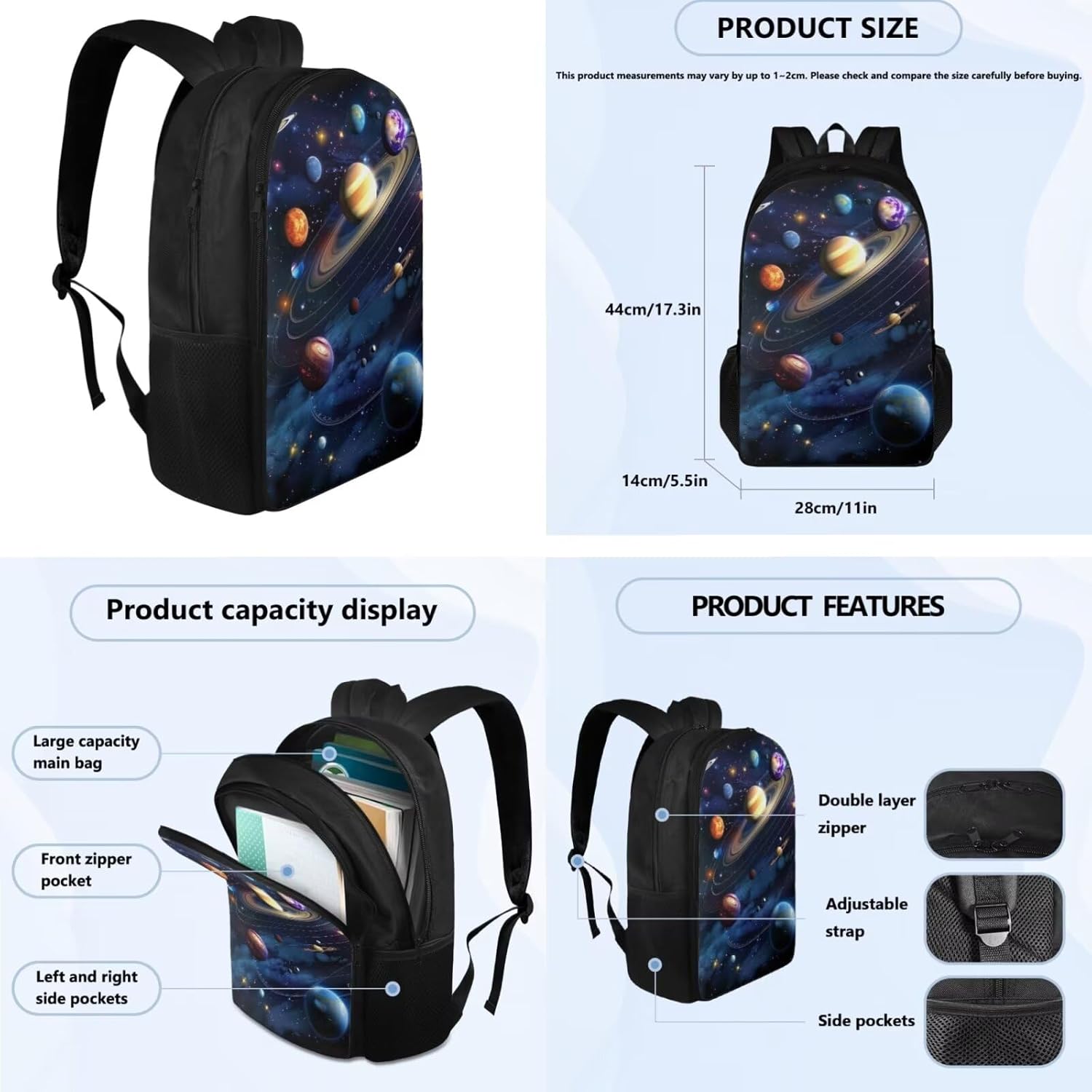 Space Galaxy Backpack for Boys Girls Backpack with Lunch Box Water Bottle Bag and Big Pencil Case 4PCS Set Bookbag with Compartments 17 inch Lightweight School Bag with Side Pocket for Kids