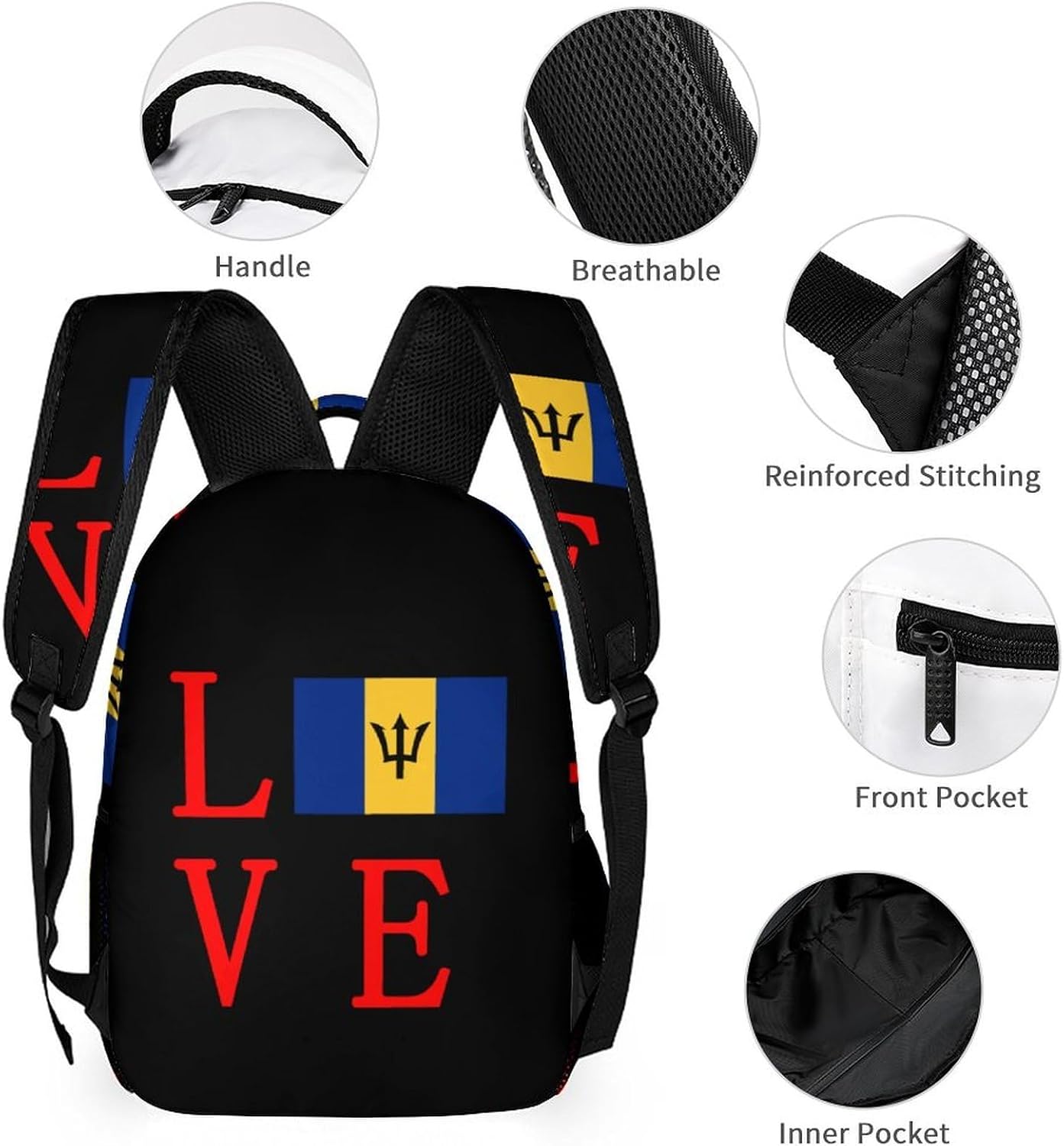 Barbados Lover Novelty Backpack Set with Lunch Bag Pencil Cases image 3