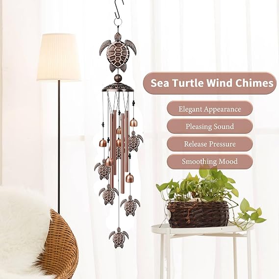 Copper Wind Chimes Set, Hummingbird Wind Chimes, Turtle Wind Chimes for Outside, Copper Gifts, Housewarming Gift, Gift for Mom