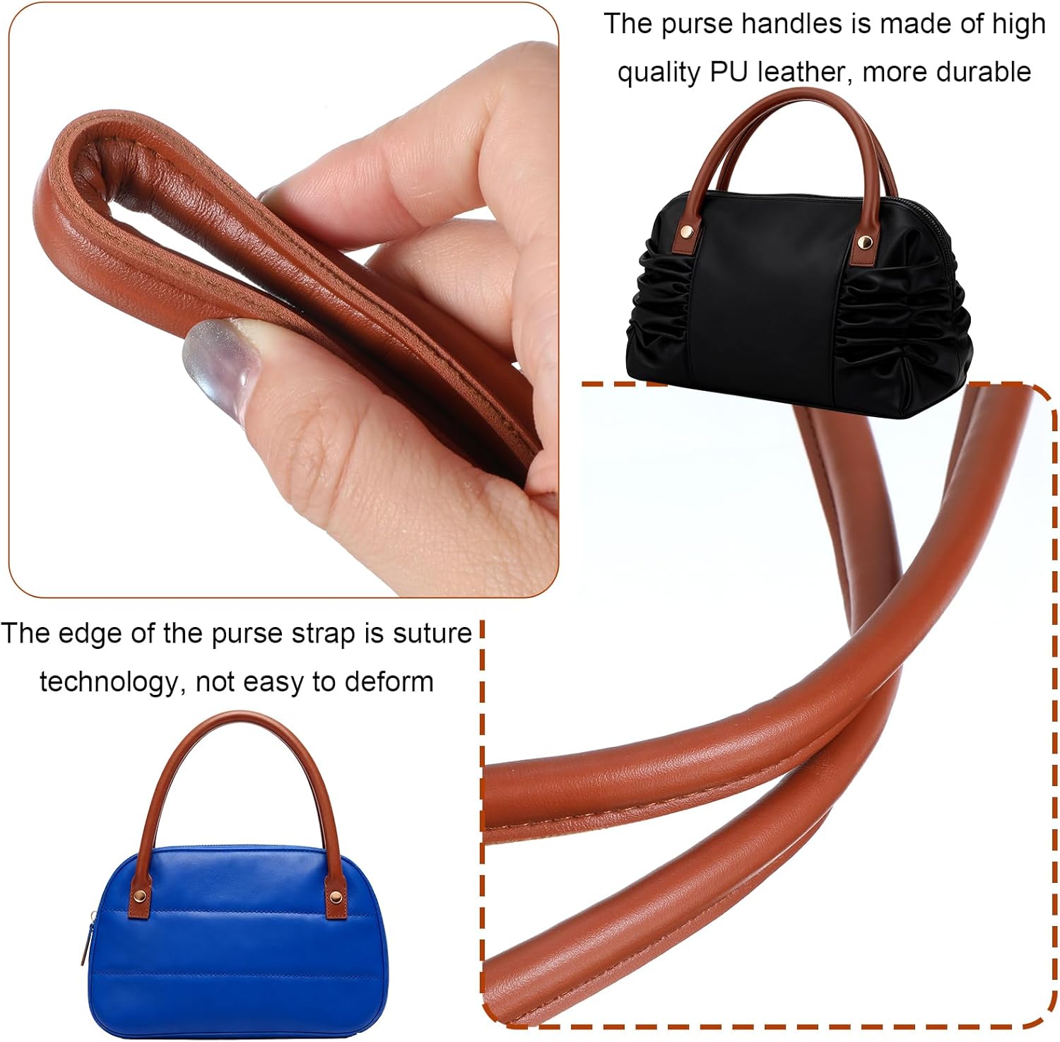 2 Pcs Leather Purse Handles for Handbags 0.6" Wide 15.7" Length Leather Purse Handles Replacement Brown PU Purses Straps with Button for Handbag DIY Bag Accessories - Image 4