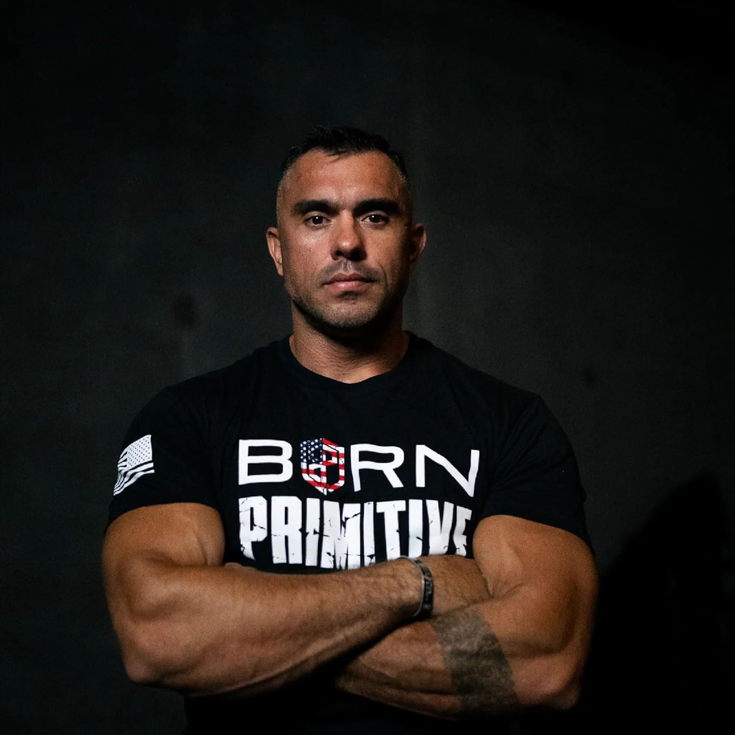 Born Primitive Men's Brand Tee - Classic Athletic Fit Cotton Blend Short Sleeve Crew Neck T-Shirt with Sueded Vintage Feel