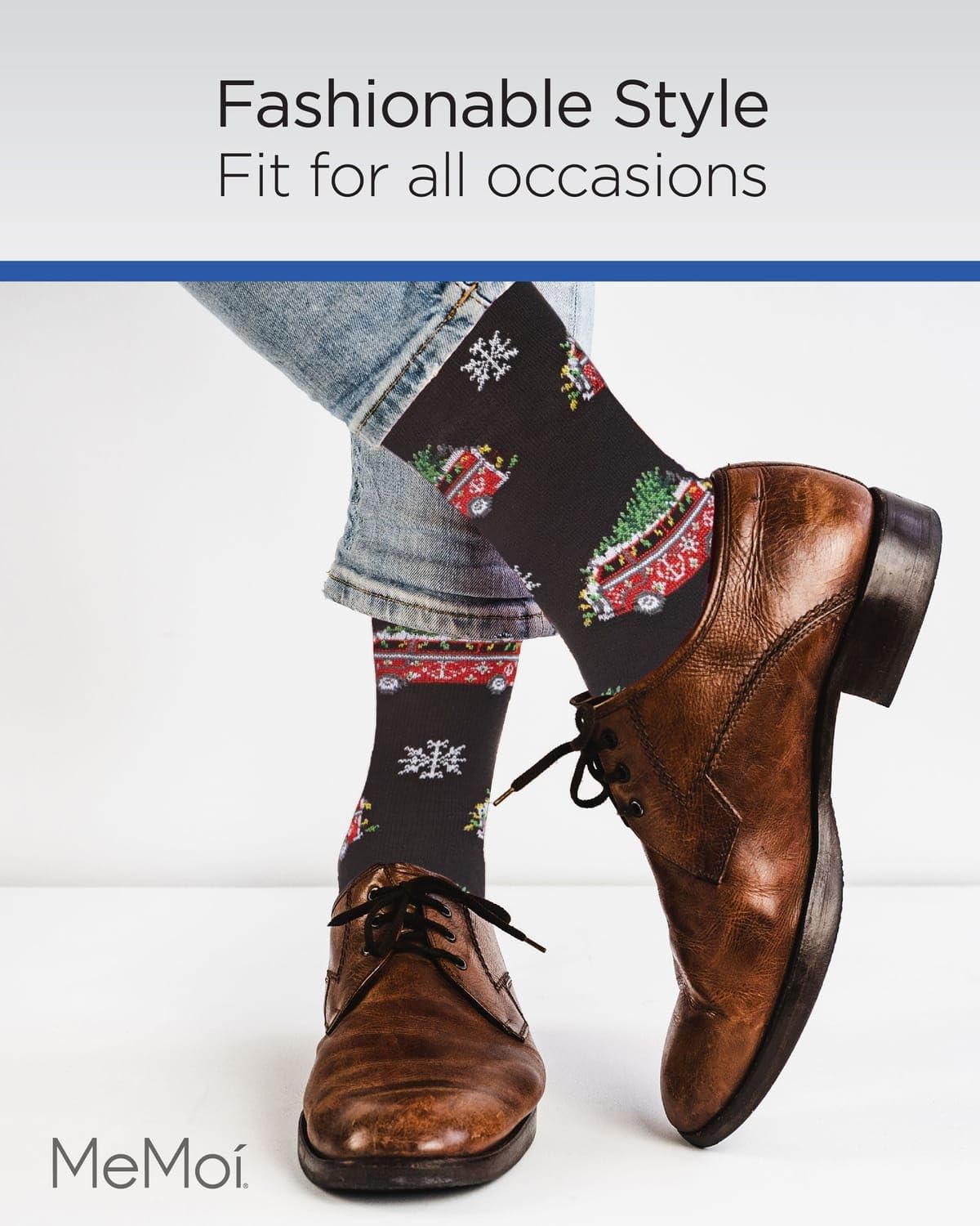 MeMoi Men's Festive Retro Bus Holiday Novelty Crew Socks - Image 4