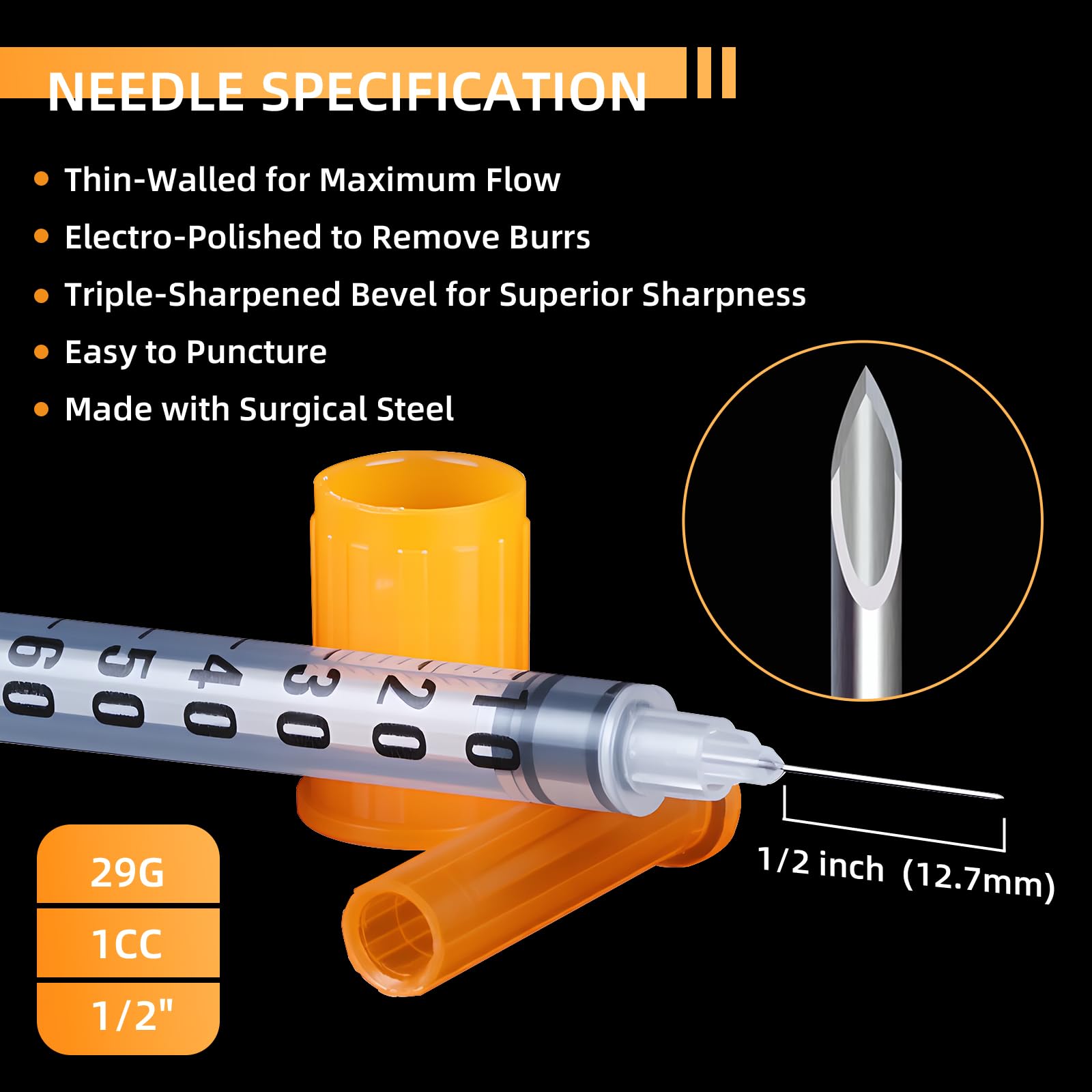20 Pack 1ml/cc Syringes 29G 1/2" (12.7mm), U-100 Scientific Lab Syringes, Disposable Syringe Individually Wrapped — Amazon image 4