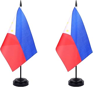 JBSJBS Philippines Desk Flag 12" Solid Pole Deluxe Set Filipino Flags Banner Mini Small Philippines Office Table Flags with Black Stand Base Desktop Decorations(2Pack)