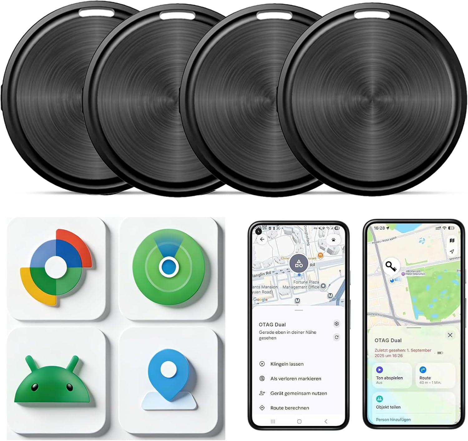 Dual System Tracker Smart Tag Key Finder Android or iOS, Compatible with Google Find Hub & Apple Where? App, for Keys, Luggage, Suitcase, Backpack, Purse, 4 Pack