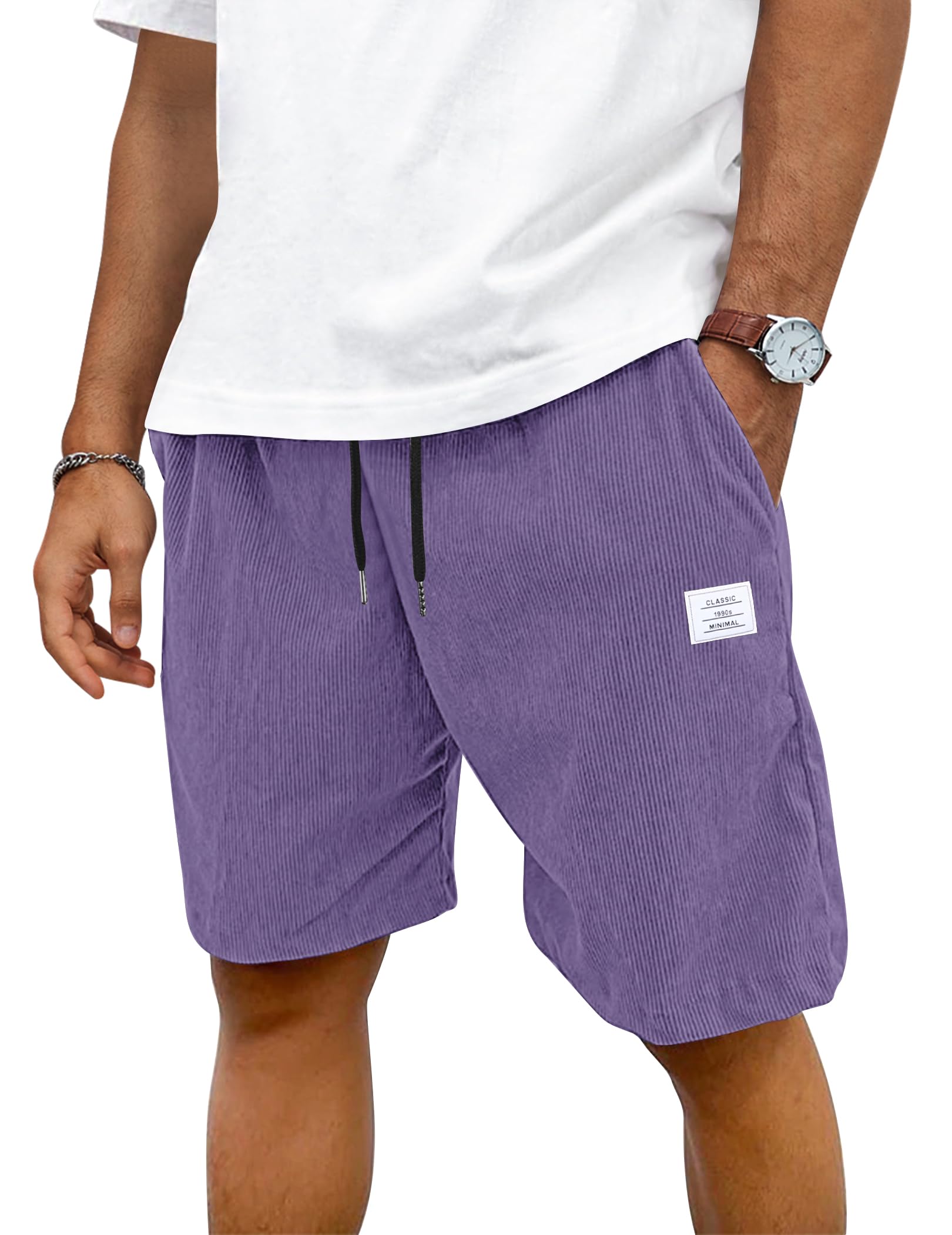 TARAINYA Corduroy Kurze Hosen Herren Baumwolle Kordelzug Shorts Hose Sommer Stretch Mit Taschen