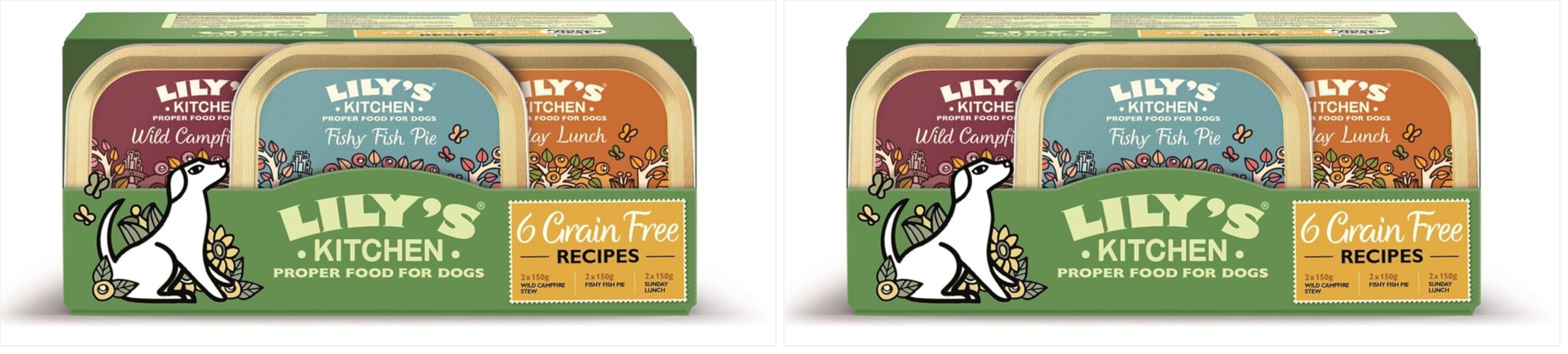 Lily's Kitchen Natural Adult Dog Food Wet Trays - Complete Grain-Free Multipack - Chicken, Fish & Venison (6 Trays x 150g) (Pack of 2)