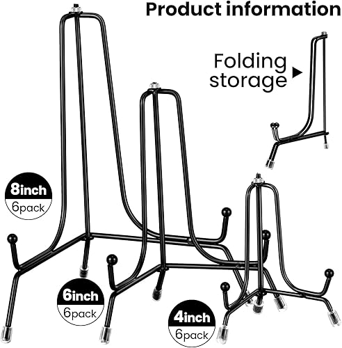 Miniatura 2 de Chumia 18 soportes de placa antideslizantes para exhibición, caballete de hierro negro, soporte para portarretratos para exhibición, fotos