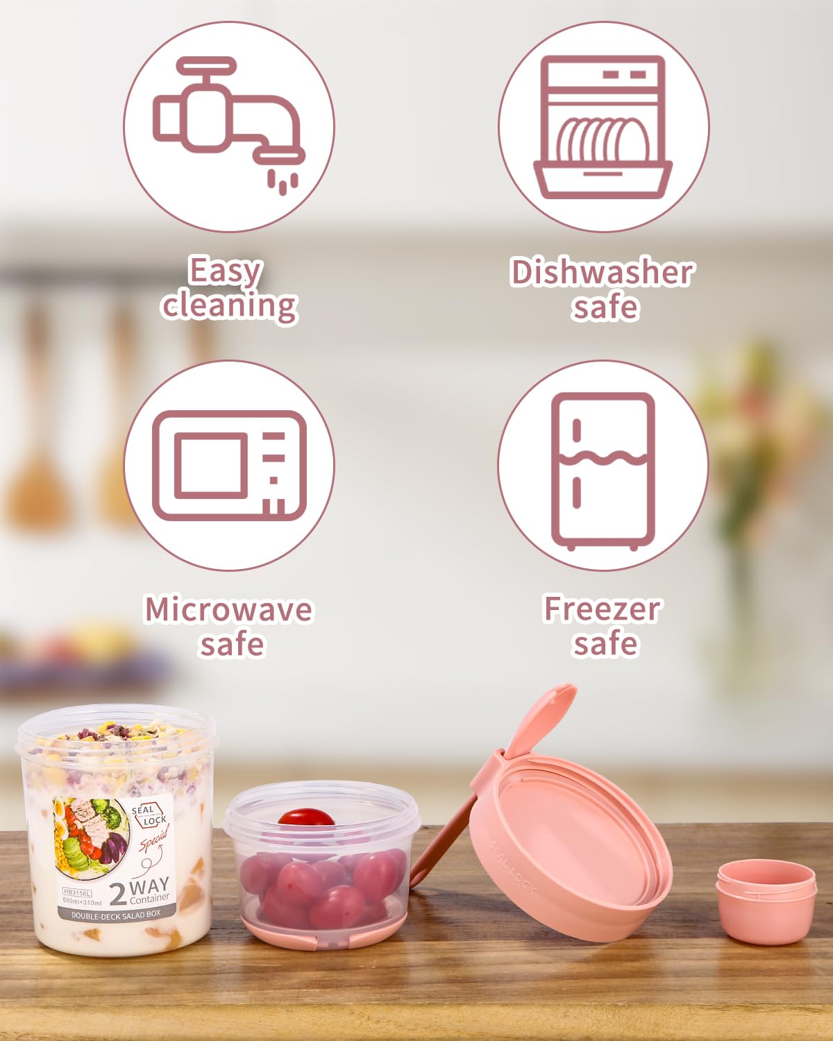 Set 4 tazze per yogurt ai cereali On The Go con coperchi e cucchiaio, contenitore per avena durante la notte, croccantezza, frullato di farina d'avena