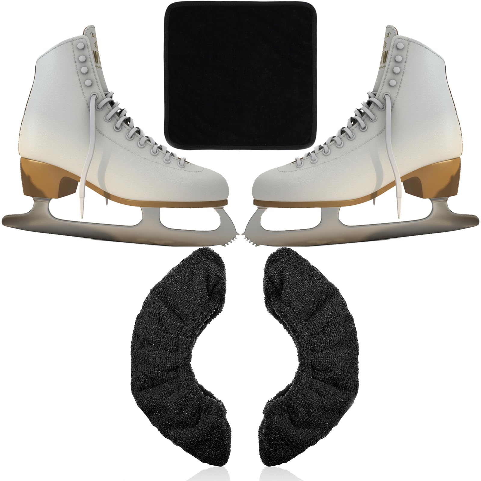 WNXBFO 1 Pair Ice Skate Guards, Ice Skate Soakers, Ice Skating Accessories with One Towel Hockey Figure Skates Guards Ice Skate Accessories for Kids Adult Teens Women Men Boys Girls (Black)