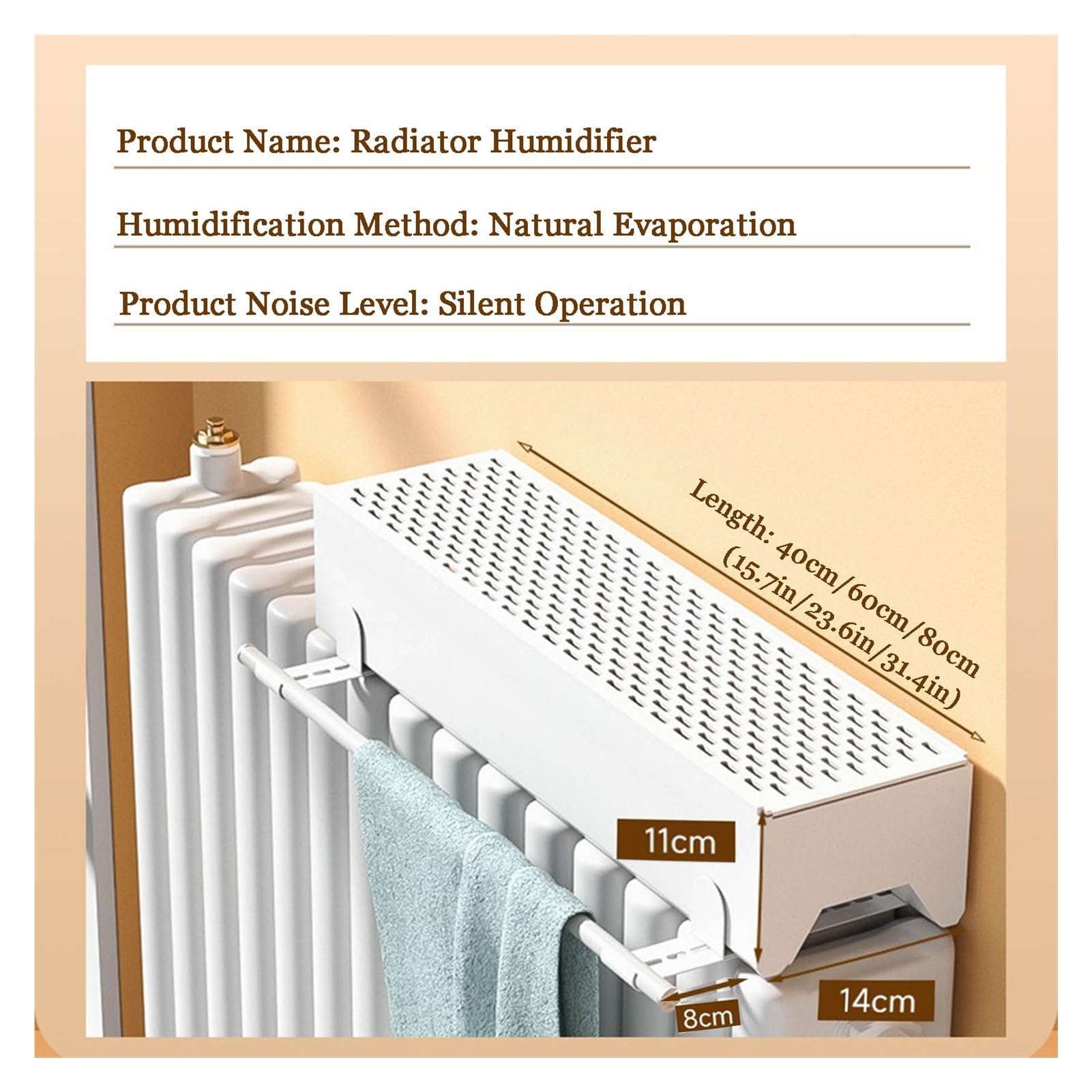 Evaporatore con Serbatoio D'acqua Grande Capacità Facile da Pulire Umidificatore A Radiatore Sollievo Dall'aria Secca in Casa per Studi E Uffici WXQTM(80x11x14cm)