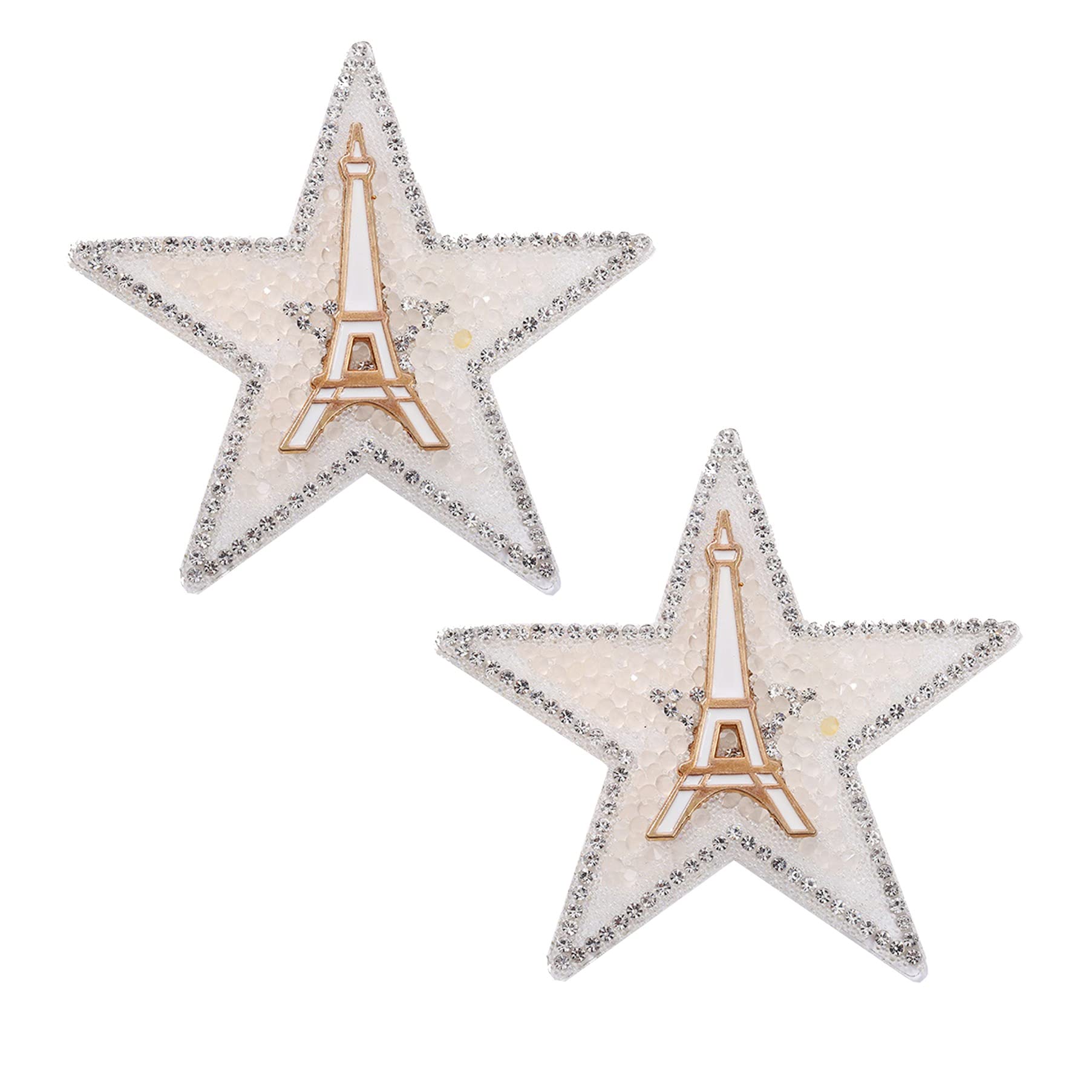 Fashion Stars Iron-on Patch for Clothing: Crystal Rhinestone Eiffel Towel Five-Pointed Star Shape Iron On Patch, Artificial Diamond Badge Patch for Jeans, Jacket, Bags