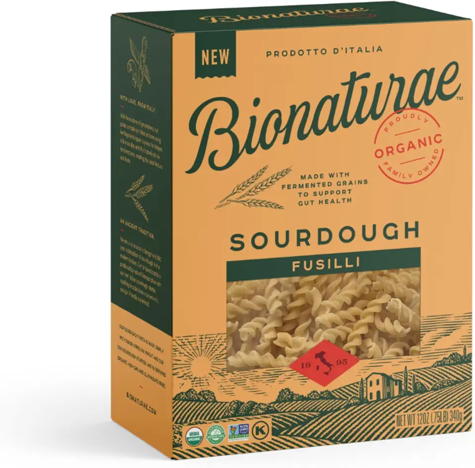 Bionaturae Sourdough Organic Fusilli Pasta - Italian Pasta Noodles, Spiral Pasta, Spiral Noodles, Fusilli Pasta Noodles, Corkscrew Pasta - 12 Ounce USDA Organic