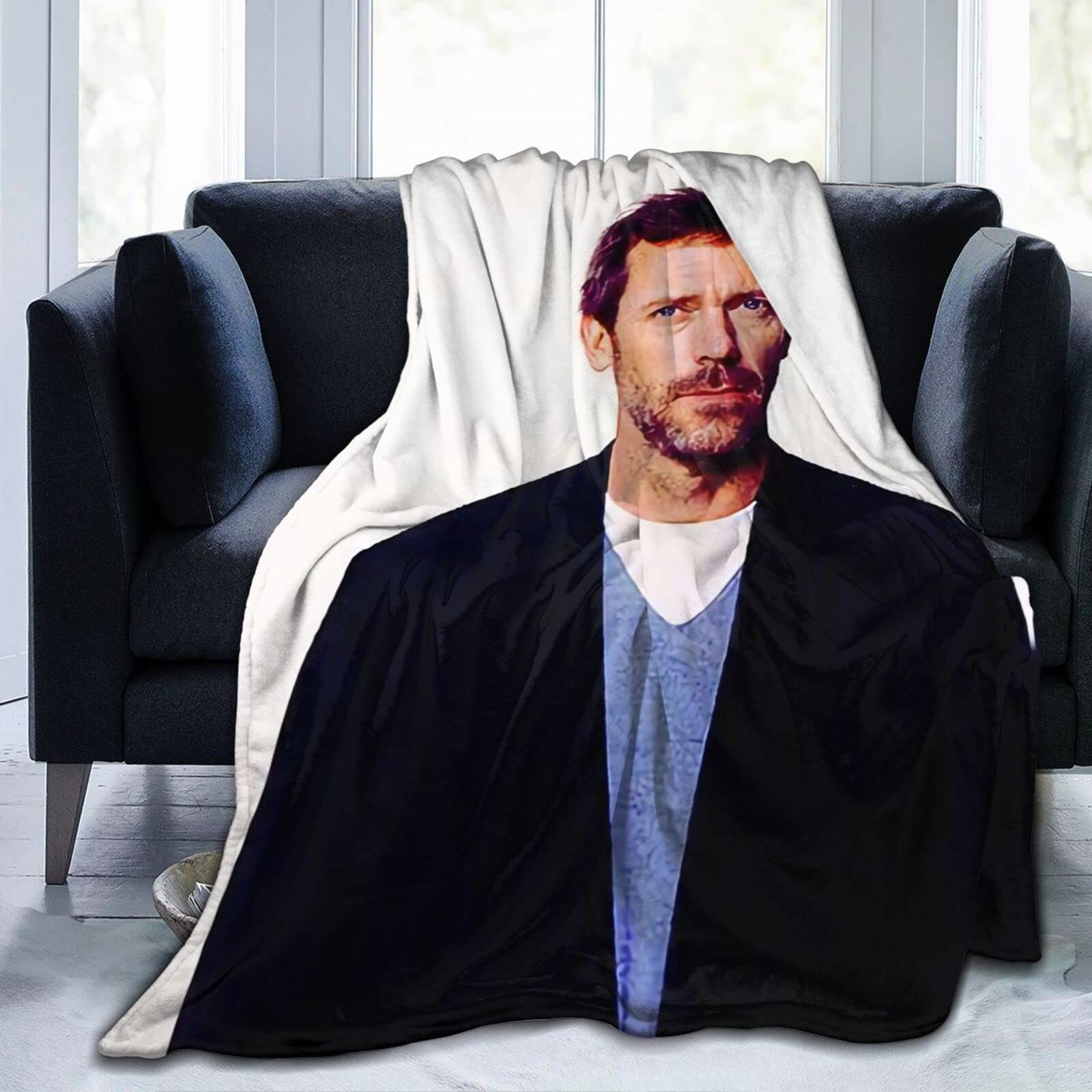 Yingd Hugh Laurie Flannel Blanket Soft Lap Blankets Anti Pilling Air Conditioning Blanket Decor For Sofa Living Room Bedroom - 50"X40"