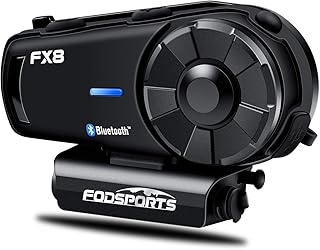 FODSPORTS FX8 Motorcycle Bluetooth Intercom with Noise Cancellation,Helmet Bluetooth Headset with FM,Up to 8 Riders Helmet Intercom Communication System(Waterproof/Handsfree/Stereo Music/GPS/1pcs)