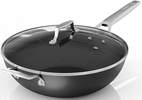 MsMk Titanium and Ceramic Nonstick Wok pan with lid，12.5 Inch