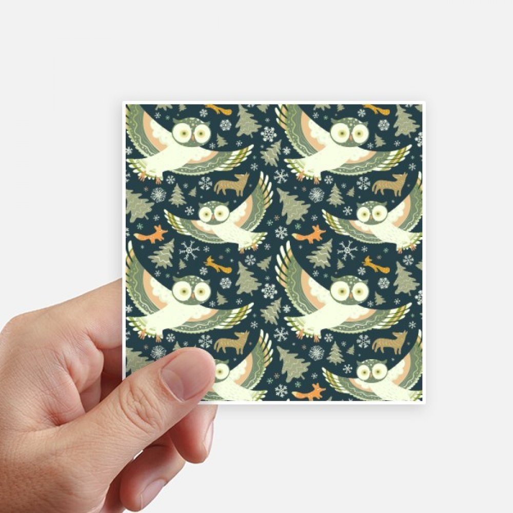 Autocollant carré hibou foncé et fleurs de 10 cm pour déco ordi