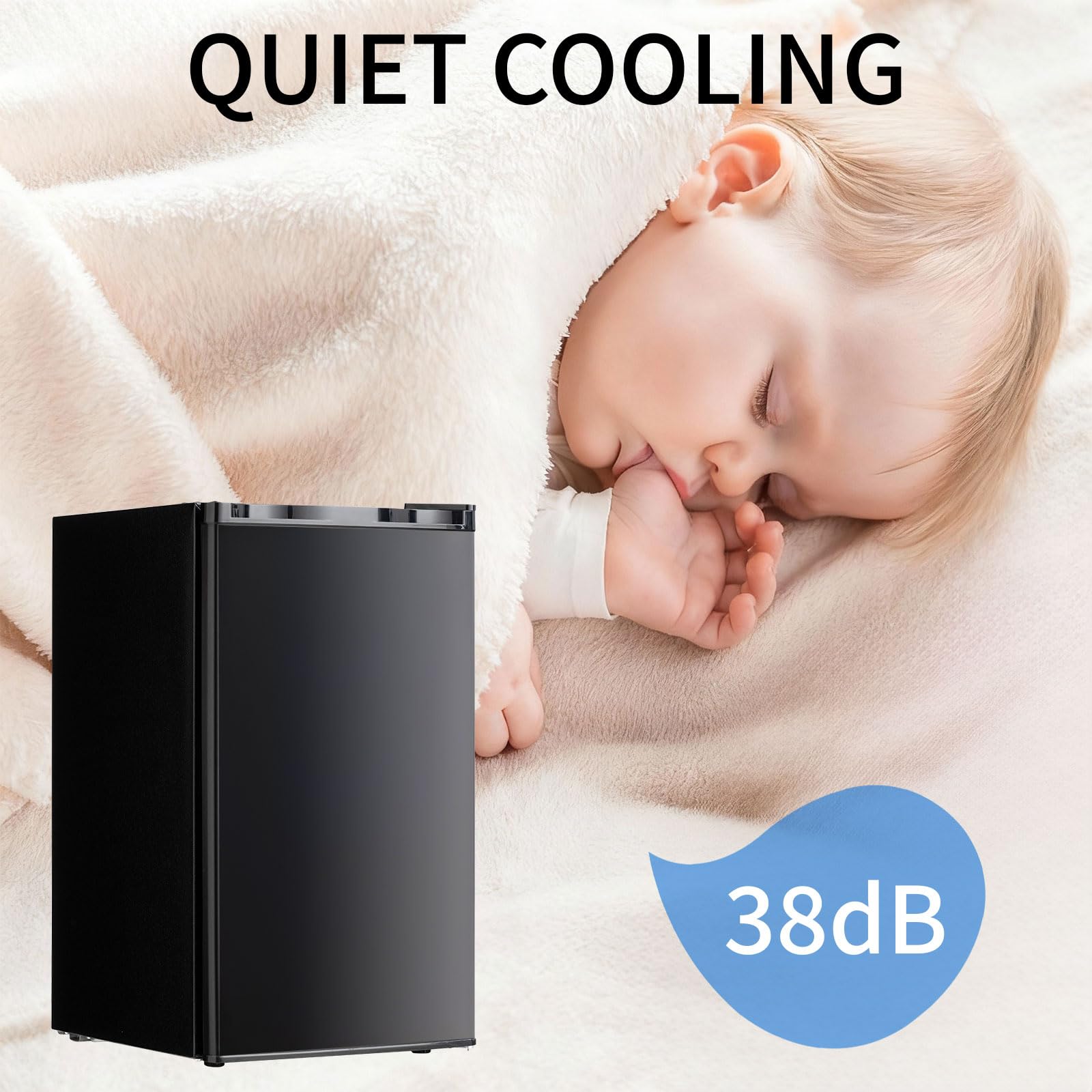 DollarDash 90.8L Mini Fridge with Freezer, Single Door Small Refrigerator, Dorm Fridge with 7 Adjustable Thermostat, Energy Saving, Low Noise, Compact Refrigerator for Office, Bedroom, Dorm, Black — view 5