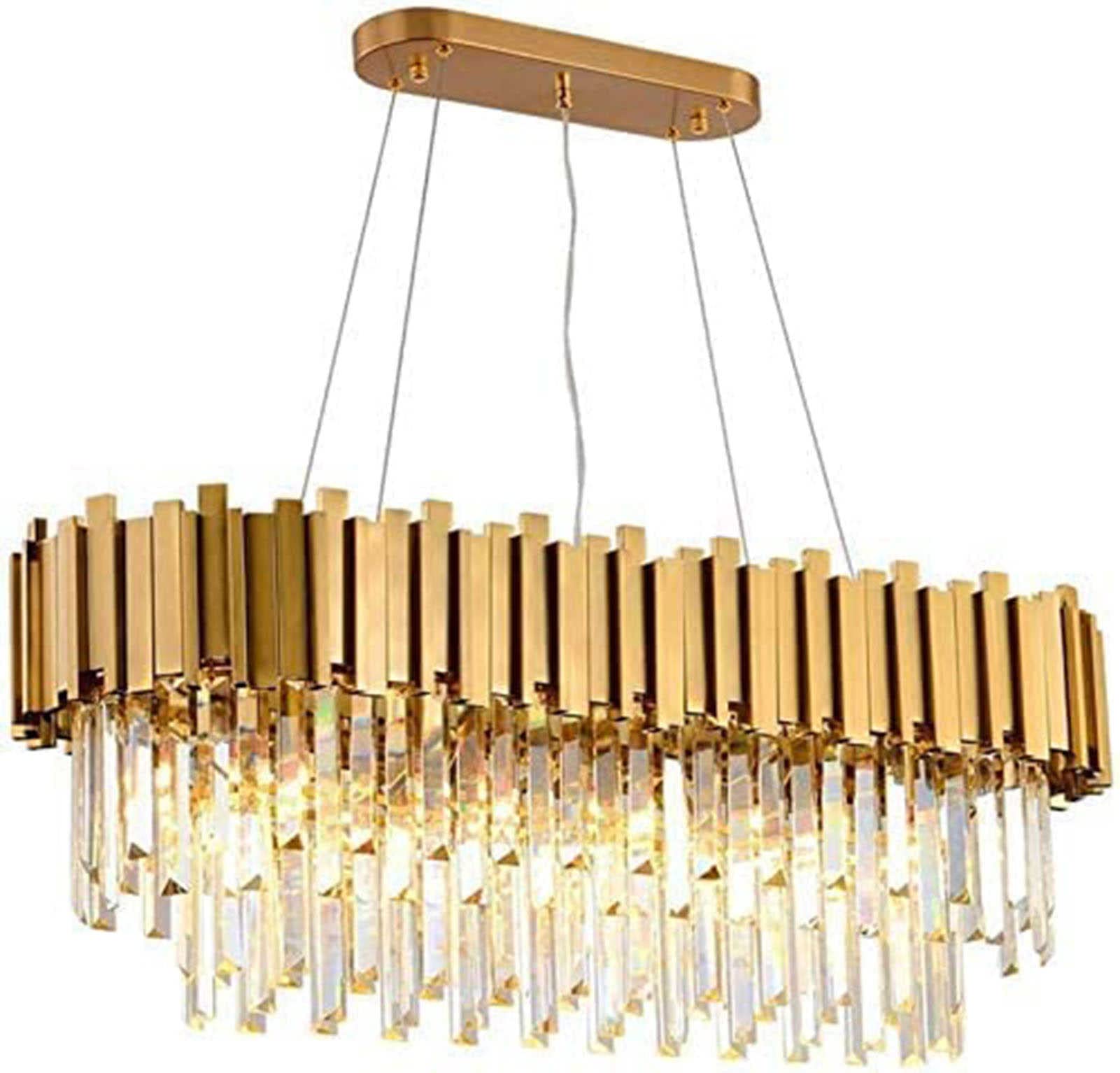 LYMSXAZOU Clear K9 Crystal Modern Chandelier - Rectangular Chrome Finish Hanging Light Fixture for Dining Room Livingroom Foyer 90CM Length