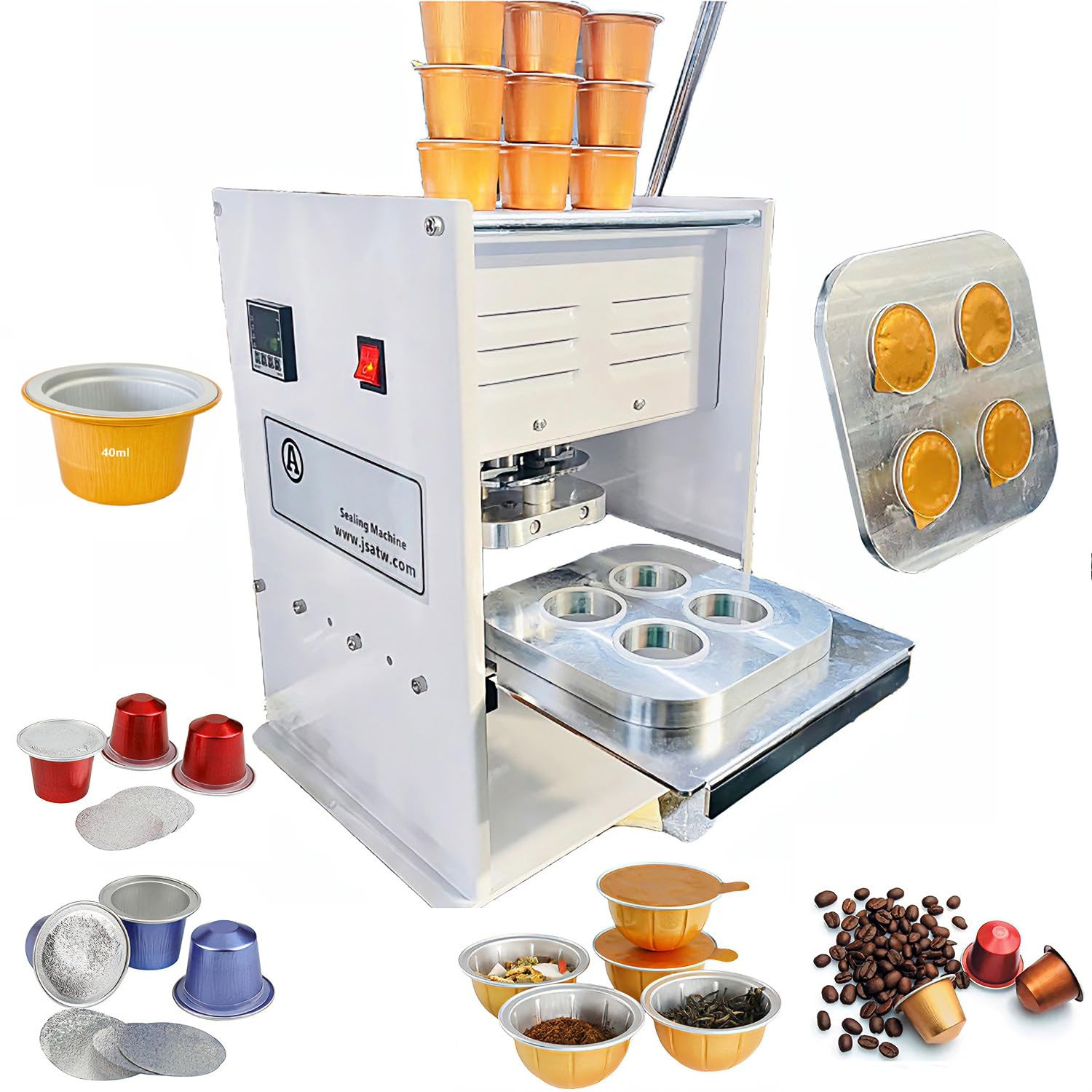 asdchZen Manual Heat Sealing Machine With Metal Housing, 4-Hole Electric Sealer For Food Packaging, Cafes, And Labs (40Ml)