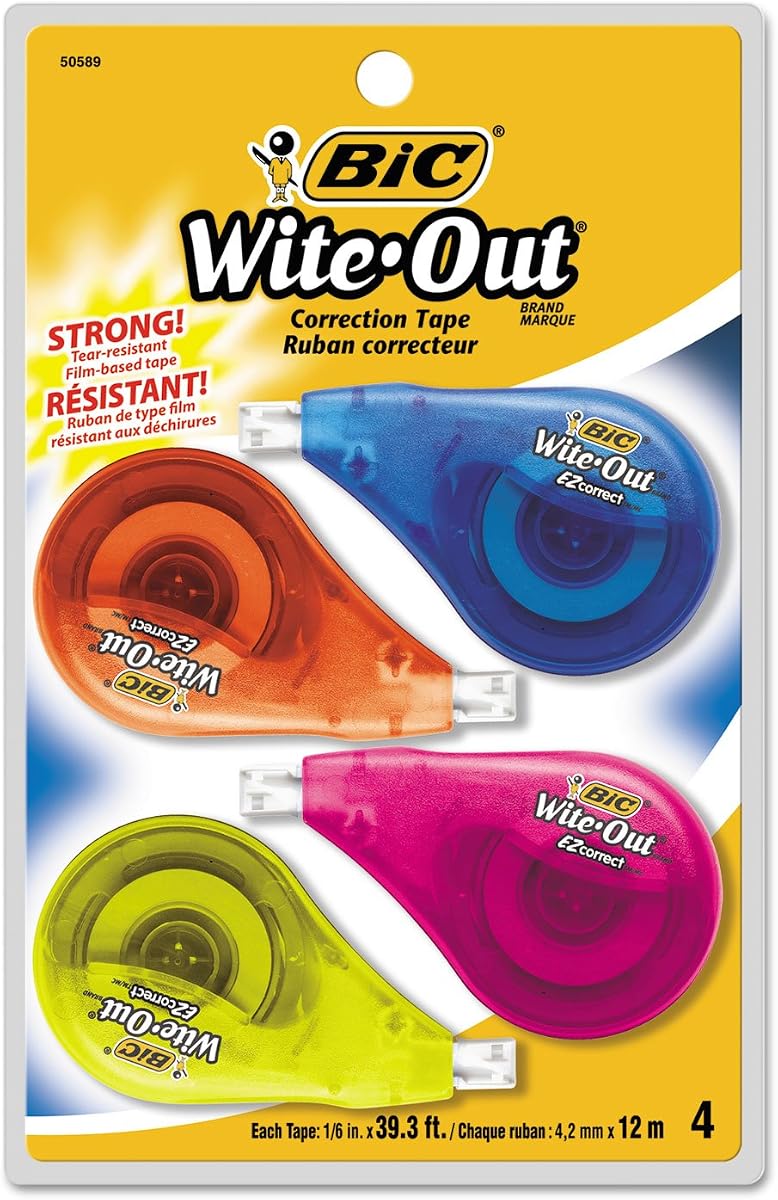 WOTAPP418 Wite-Out EZ Correct Correction Tape, Non-Refillable, 1/6-Inch x 400-Inch, 4/Pack