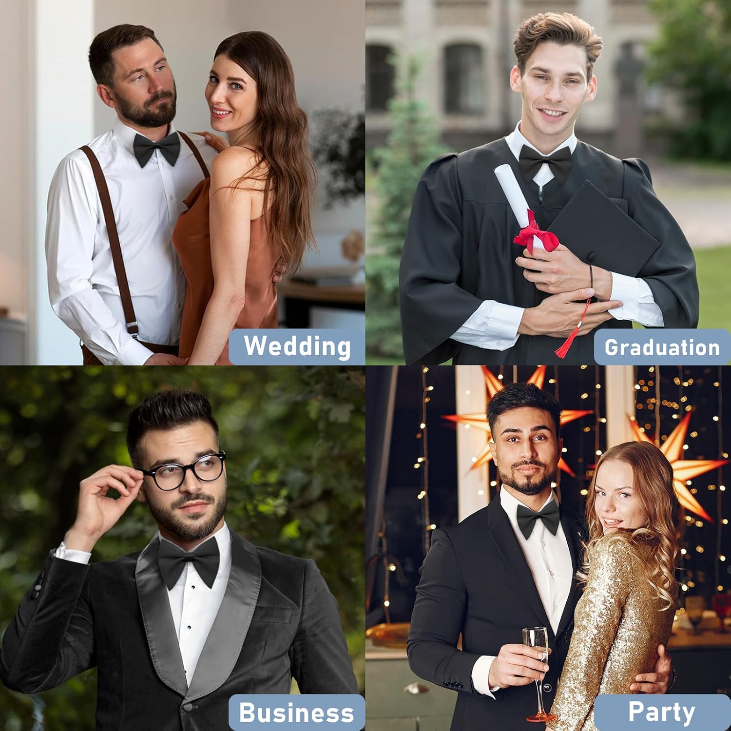 LJBFNN Oversized Bow Ties for Men, Mens Bow Tie Adjustable Clip on Pre-Tied Bowtie Solid Color Bowties for Wedding Party Prom