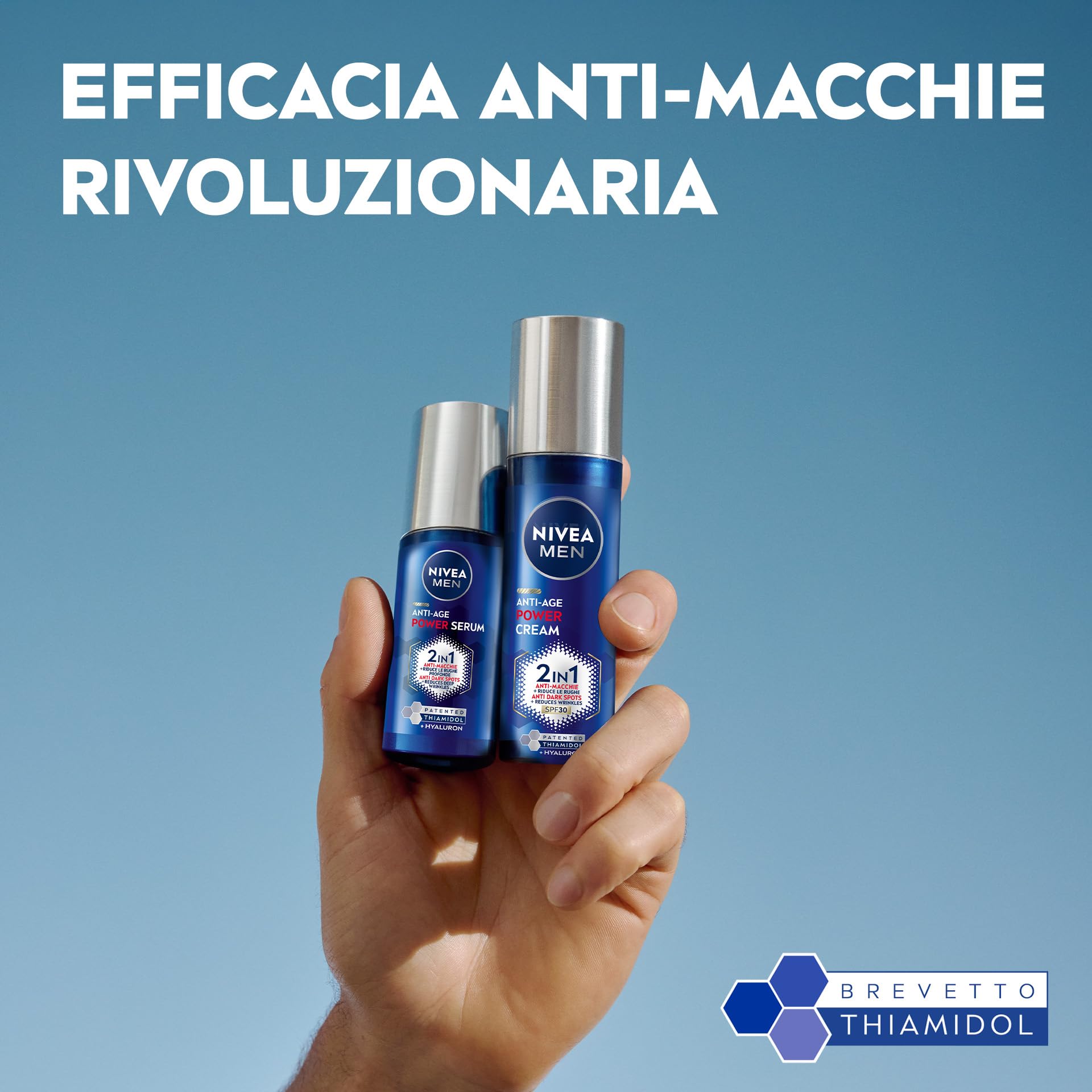 NIVEA MEN Anti-Age Power Routine Giorno & Notte, Skincare Kit con siero viso uomo Anti-Age Power Serum 30 ml e crema viso uomo Anti-Age Power Cream 2in1 SPF30 50 ml con Thiamidol brevettato