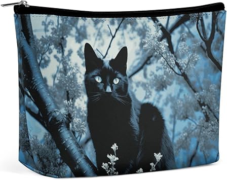 Toiletry Bag for Women Black Cat on Tree Cosmetic Bag Portable Capacity Travel Makeup Bags with Zipper Lightweight Cute Beauty Makeup Organizer for Traveling, Accessories, Essentials