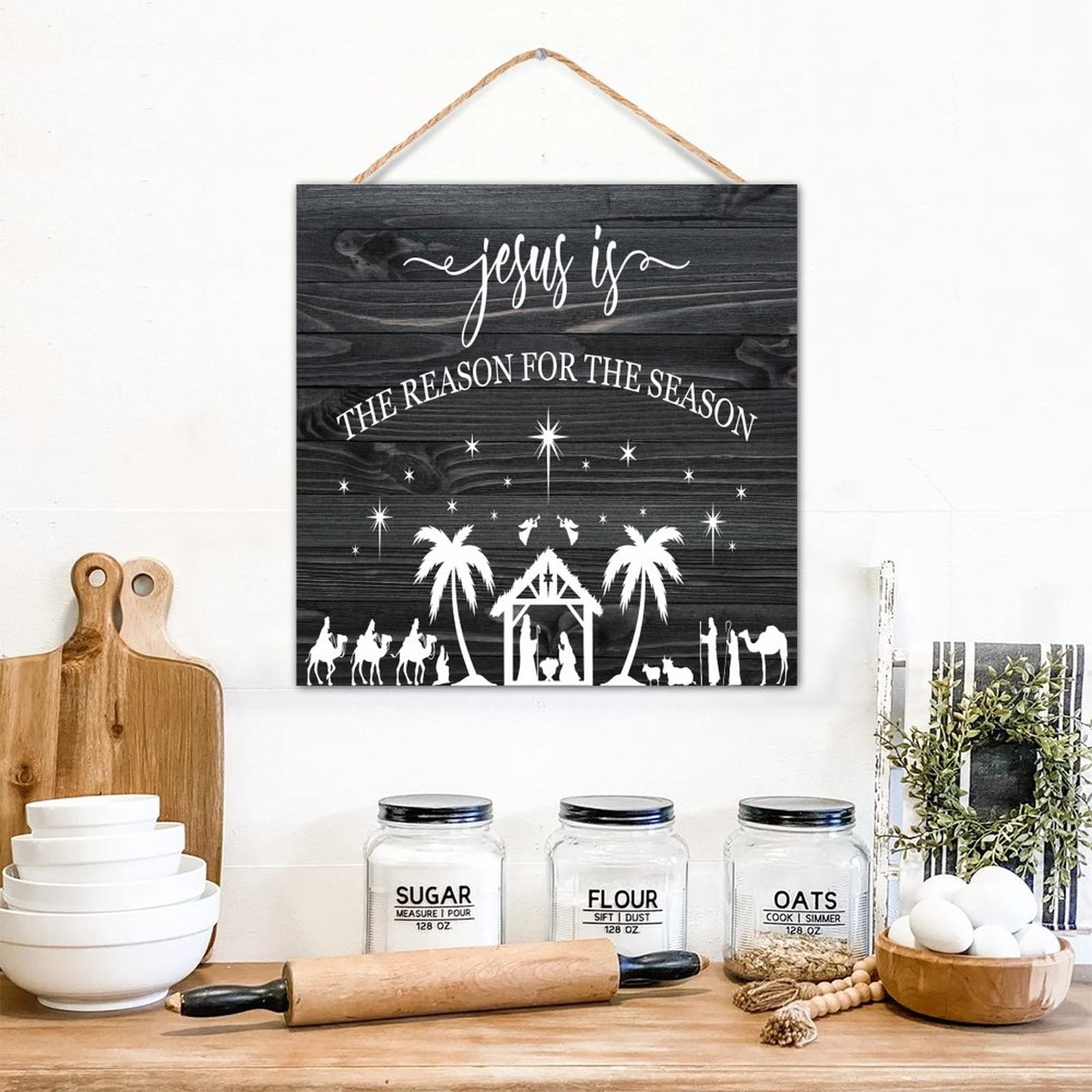 Panneau mural Jesus Is The Reason en bois vieilli pour déco de chambre 30x30 cm