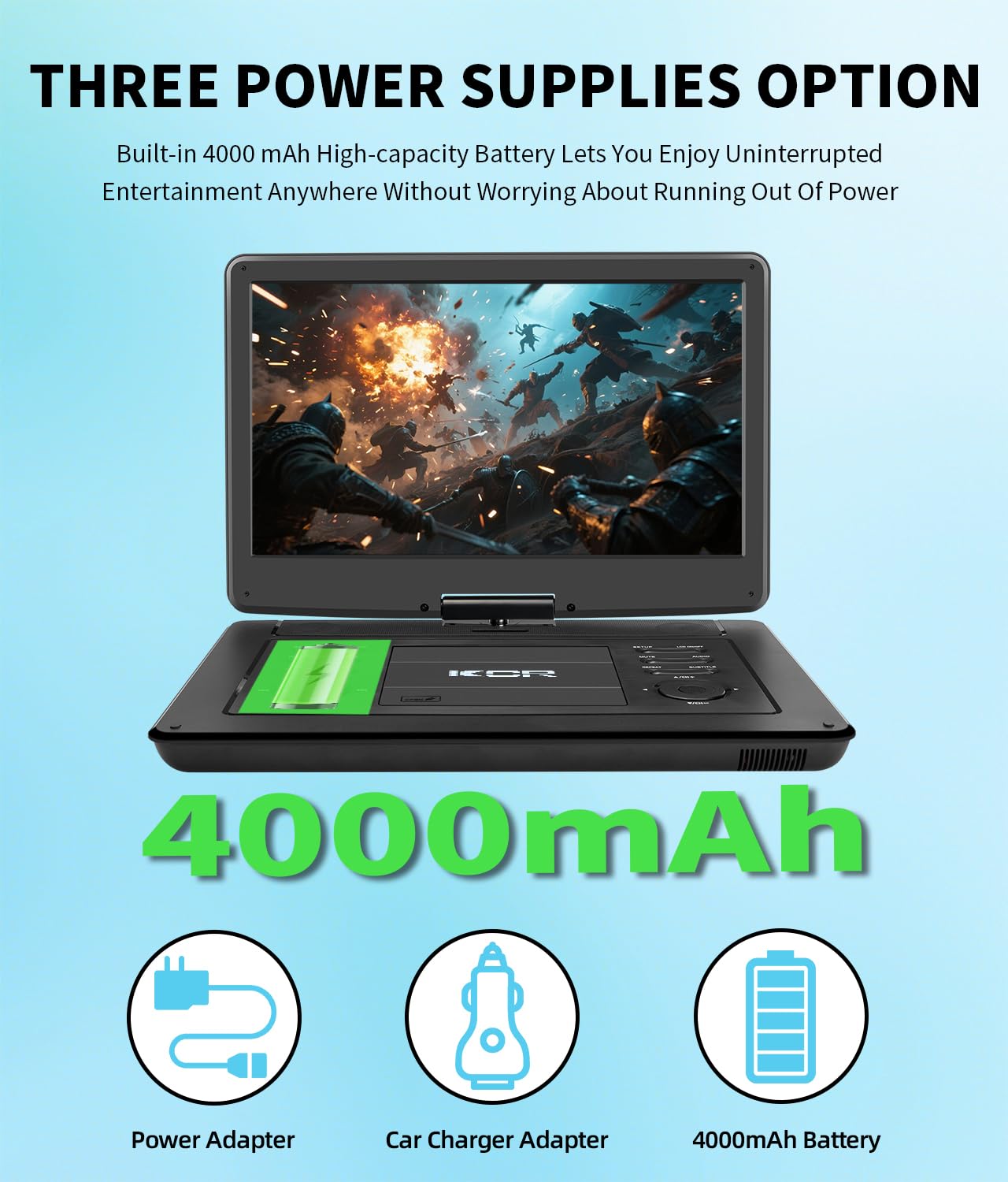 Lettore DVD portatile 15,6 pollici KCR DVB-T2 USB HDMI AV Audio