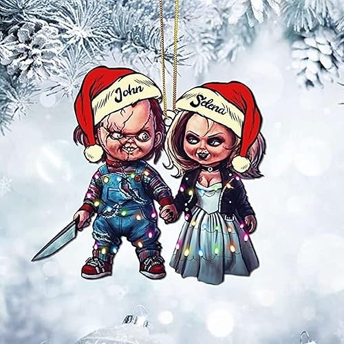 Miniatura 3 de Adorno personalizado de personajes de pareja de terror, muñeco asesino en serie y su novia, adorno colgante de pared de película de terror, regalo