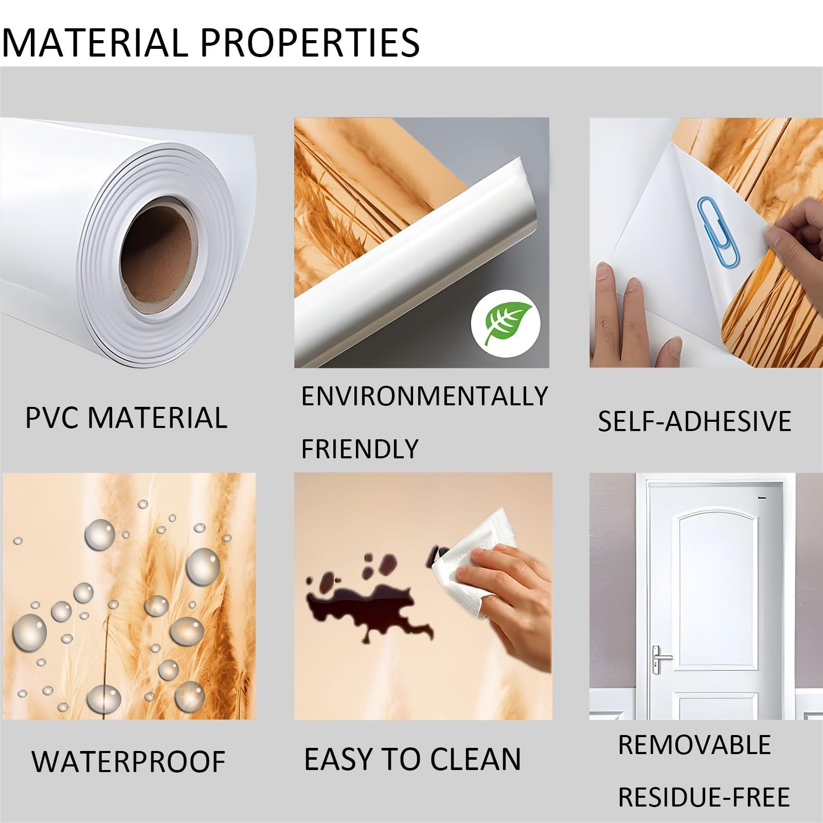 Autocollant Porte 77 x 200 cm Poster de Porte Stickers Muraux, Nature Plantes Herbe De La Pampa Photographie Beige - pour Décoration Mur Salon Cuisine Chambre Salle de Bain Papier