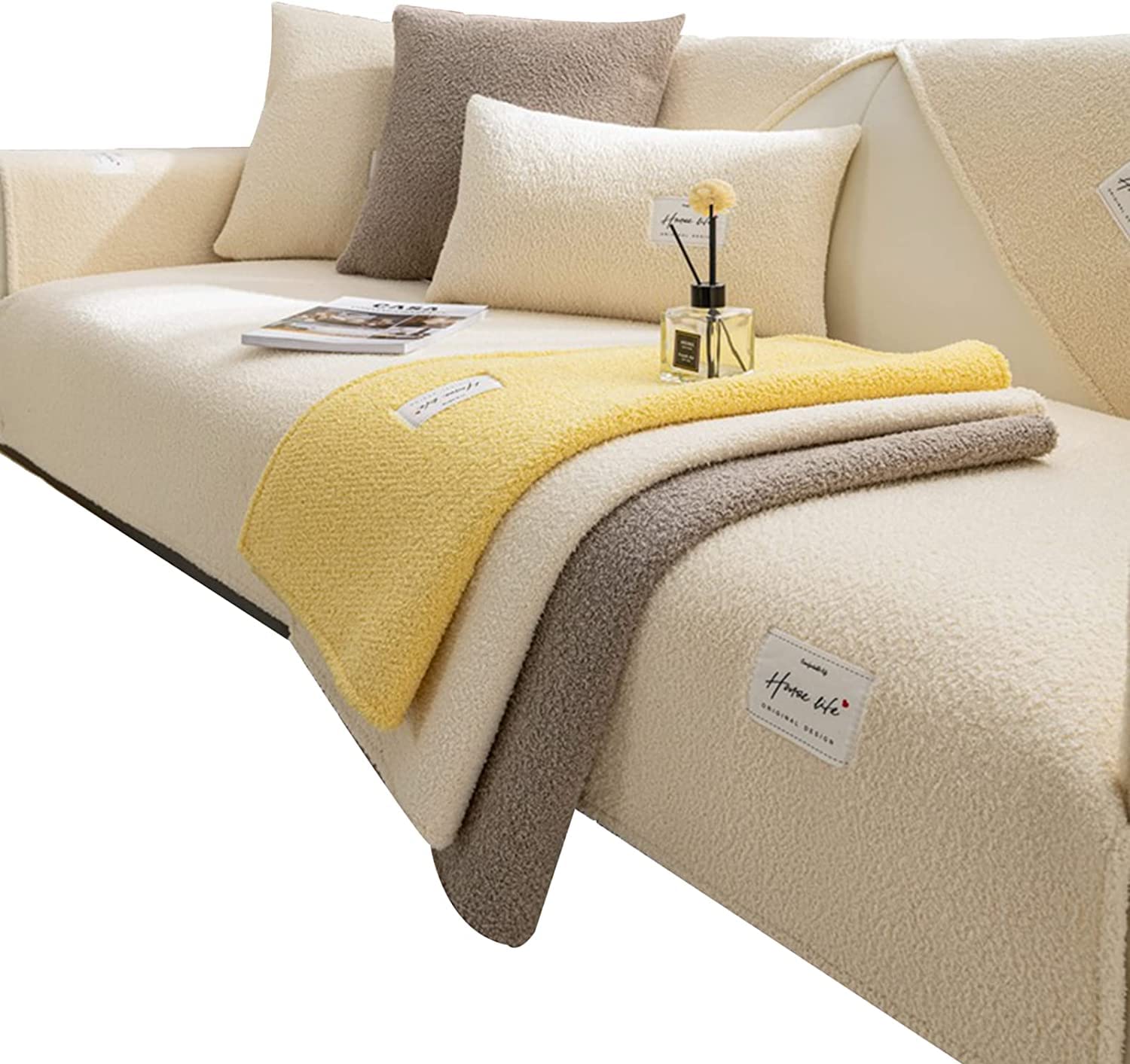 YYDSWTW Sofa Covers Couch Slipcovers Furniture Protector, Non-slip design Silica gel point Machine Washable Pet Sofa Protector 90×90cm(35.43×35.43in) White