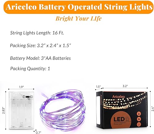 Miniatura 2 de Ariceleo - Tira de luces de cobre, de pilas, mini luces para habitación, Navidad, Fiestas, Boda, centro de mesa, decoración