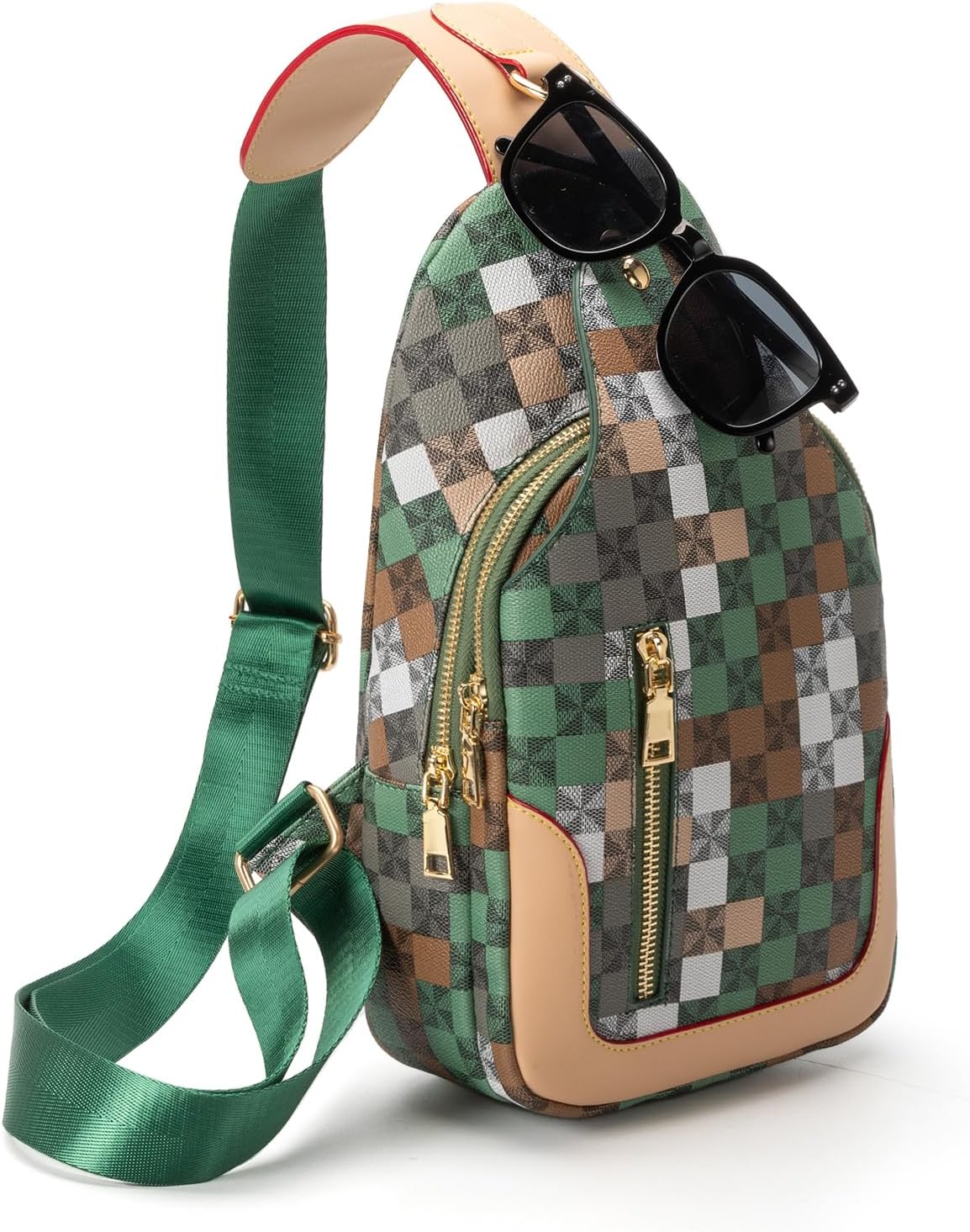 Sling Bag for Women Men Leather Crossbody Fanny Packs Chest Bag camouflage check Daypack