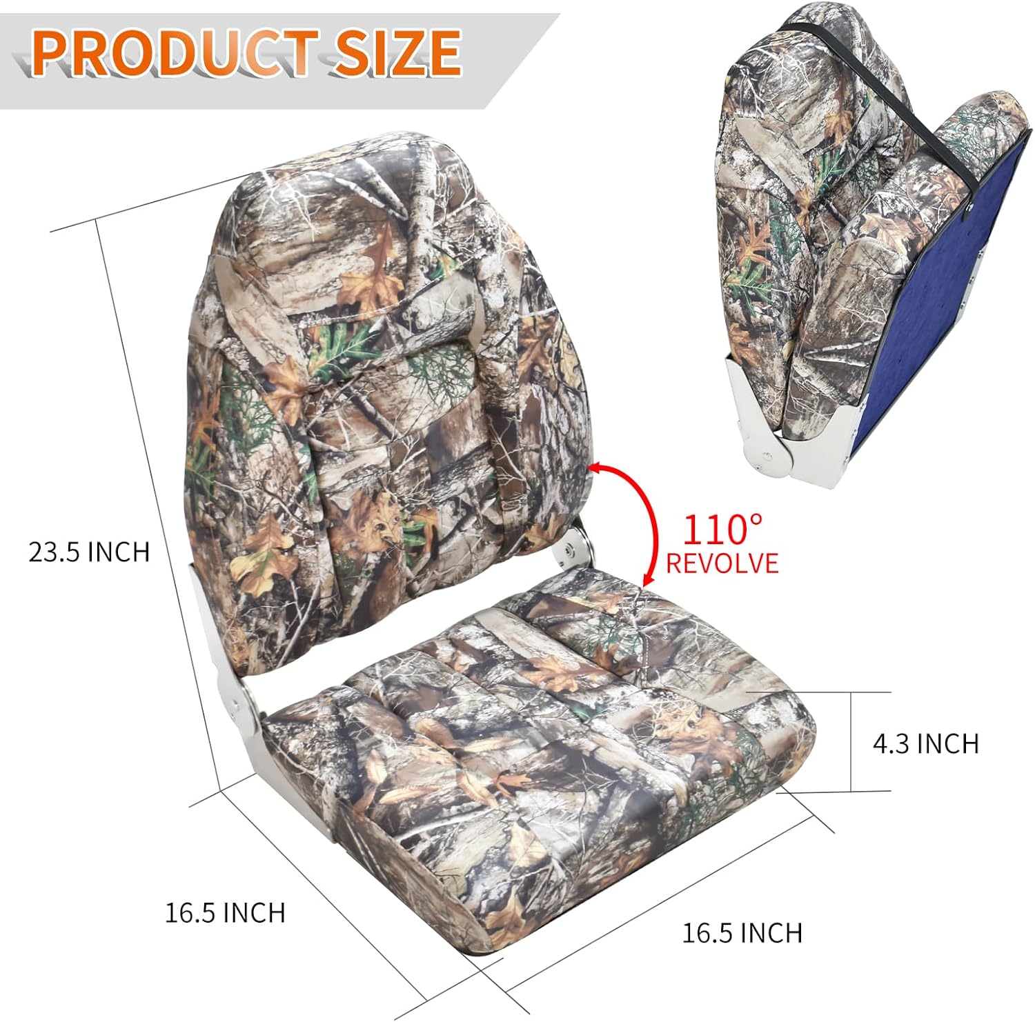 Boat Seats Low Back 2Pack, Folding Boat Seats Stainless Steel Screws Included, Waterproof Fold-Down Boat Captain Chairs. (camouflage)