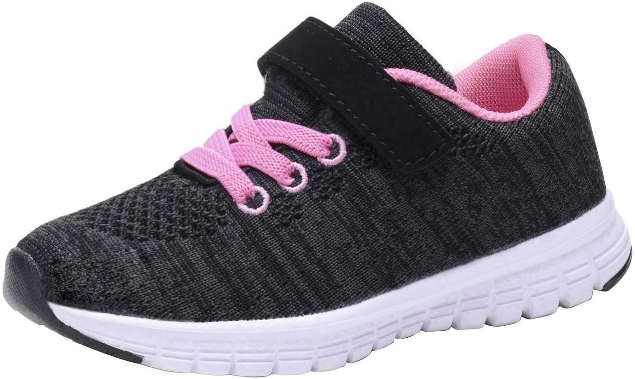Toddler Girls Sneakers Kids Comfort Running Shoes (7 Toddler, New Black/Pink)