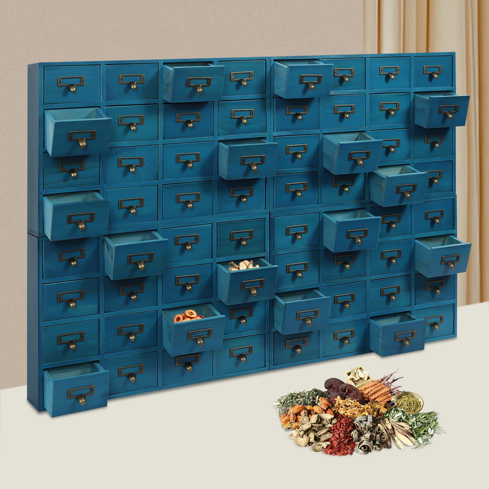 Organizador de Literatura Vintage de Madera con 16 cajones para Guardar Cartas, Papeles y revistas (64 cajones/Azul)