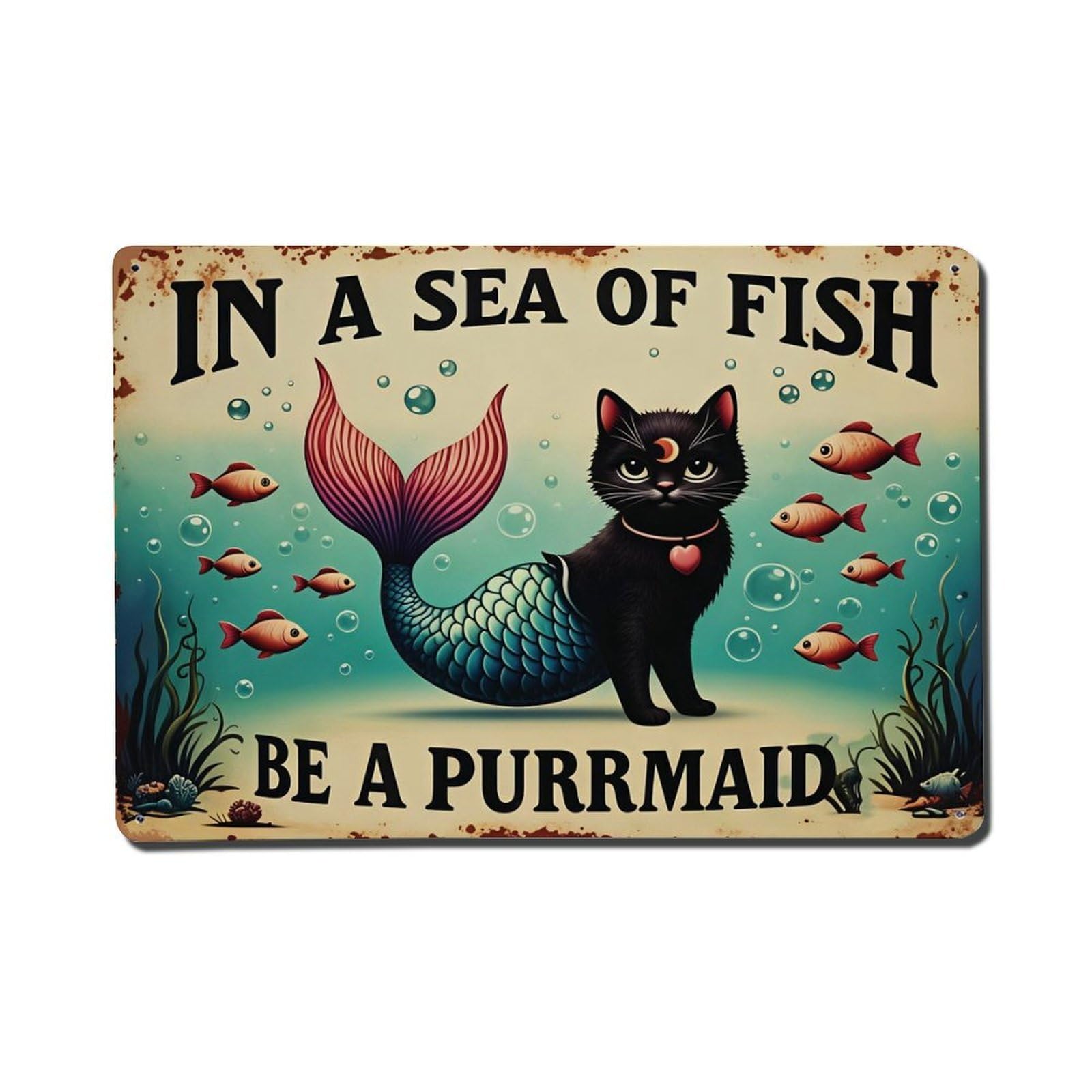 Ldfuieksufg Style Be A Purrmaid Cat Mermaid Vintage Sign Vintage Aluminium Metal Sign, Retro Wall Decor For Home, Bar, Garage & Farmhouse 20X30cm