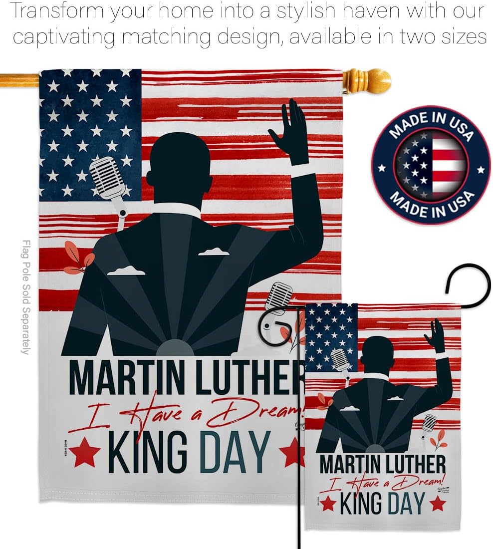 Martin Luther King Day Garden Flag - Set Wall Hanger Patriotic MLK Civil Right Stars United State American - House Decoration Banner Small Yard Gift Double-Sided Made In USA 13 X 18.5