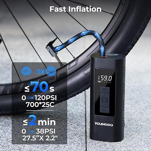 Miniatura 2 de YOUNGDO Compresor de aire portátil para inflador de neumáticos, 150 PSI y 6000 mAh, inflador de neumáticos con medidor de presión, inflado rápido