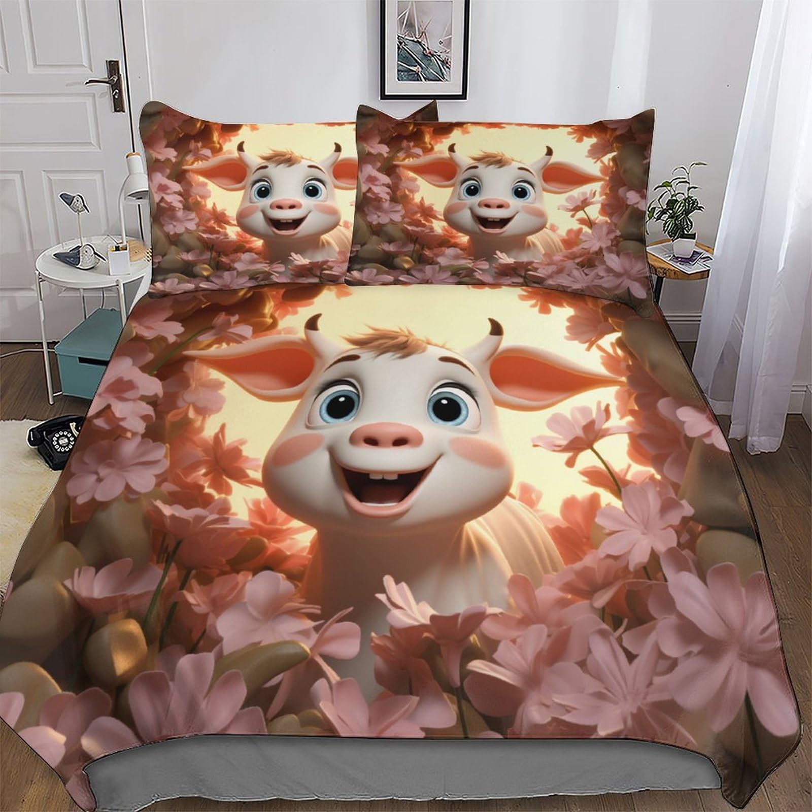 Parure de lit vache finition soignée et tissu microfibre premium en taille 220x240cm