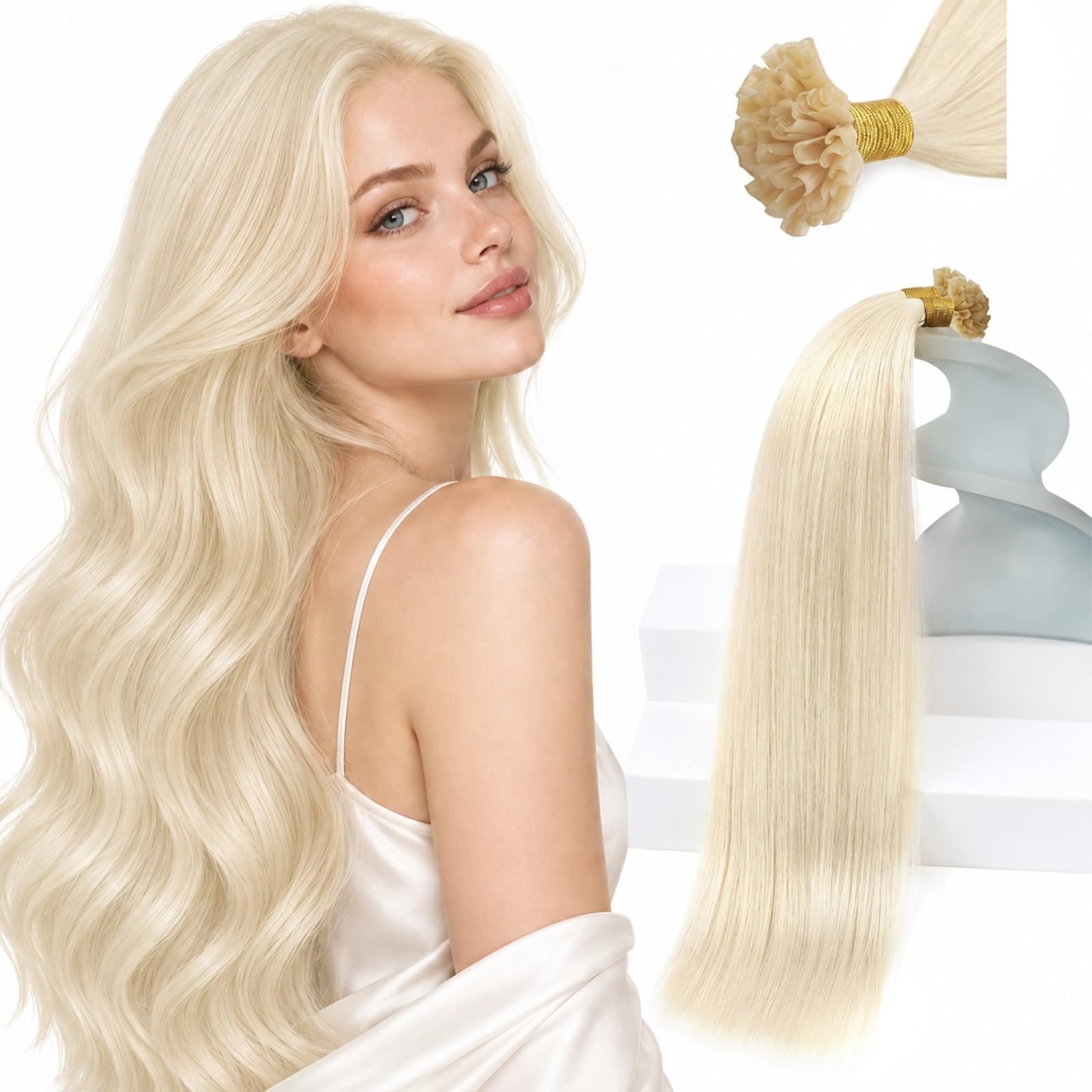 Sunny Hair 18inch U Tip Extensions Platinum Blonde Human Hair Extensions Natural Straight Hair Fusion Installation