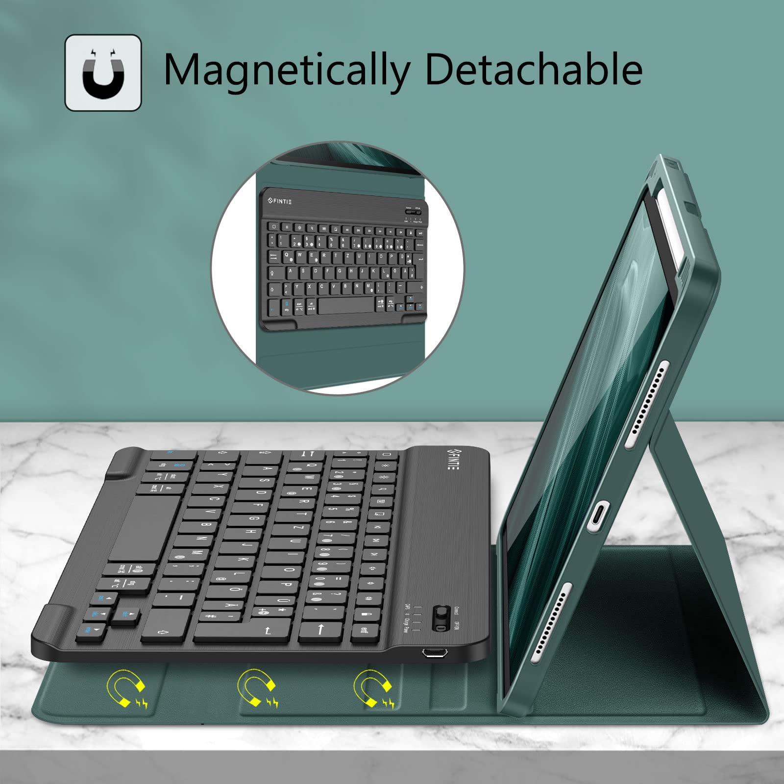Fintie IPad Air Hülle Mit Tastatur – Für 11 Zoll M2 & Air 6/5/4, QWERTZ, Magnetisch, Violett