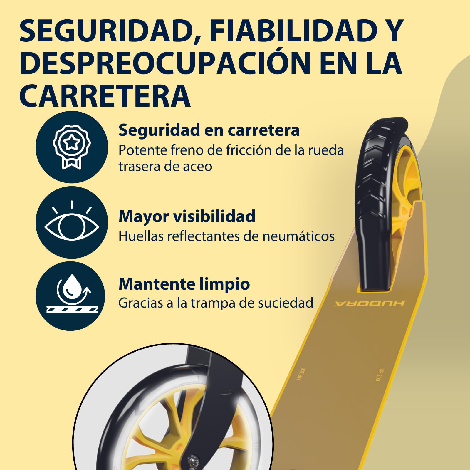HUDORA Scooter Up 200 - Patinete de Aluminio silencioso para hasta 100 kg - Ajustable en Altura y Plegable - Patinete sin Vibraciones para niños, Adolescentes y Adultos
