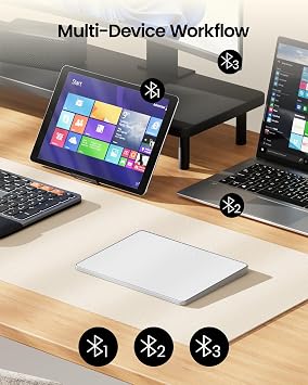 لوحة تتبع بلوتوث ProtoArc لنظامي التشغيل Windows 10/11، لوحة لمس كبيرة عالية الدقة T1 Plus، ماوس لوحة تتبع لاسلكية مع دعم متعدد الإيماءات للكمبيوتر المكتبي والكمبيوتر المحمول، باللونين الأبيض والفضي