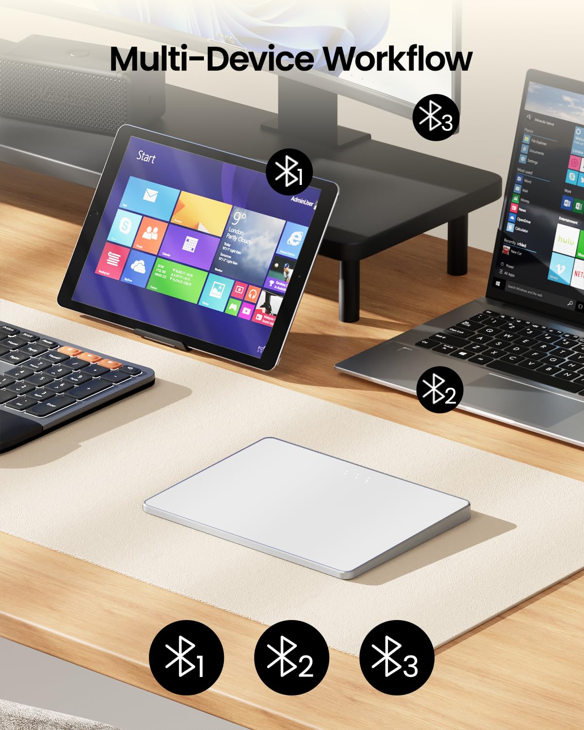 ProtoArc T1 Plus Touchpad : Bluetooth, Surface Multi-Touch, Rechargeable, trackpad Portable de Haute précision pour Windows 11/10 PC, Ordinateur Portable, Notebook, Ordinateur de Bureau