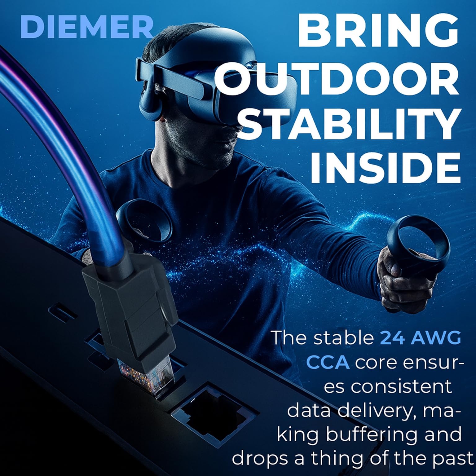 Diemer Cavo Ethernet Cat 6 per esterni, 60 m, resistente alle intemperie, cavo a doppia guaina con LLDPE e PVC, 24 AWG CCA UTP, cavo di rete Gigabit ad alta velocità da 10 Gbps, include 60 fascette