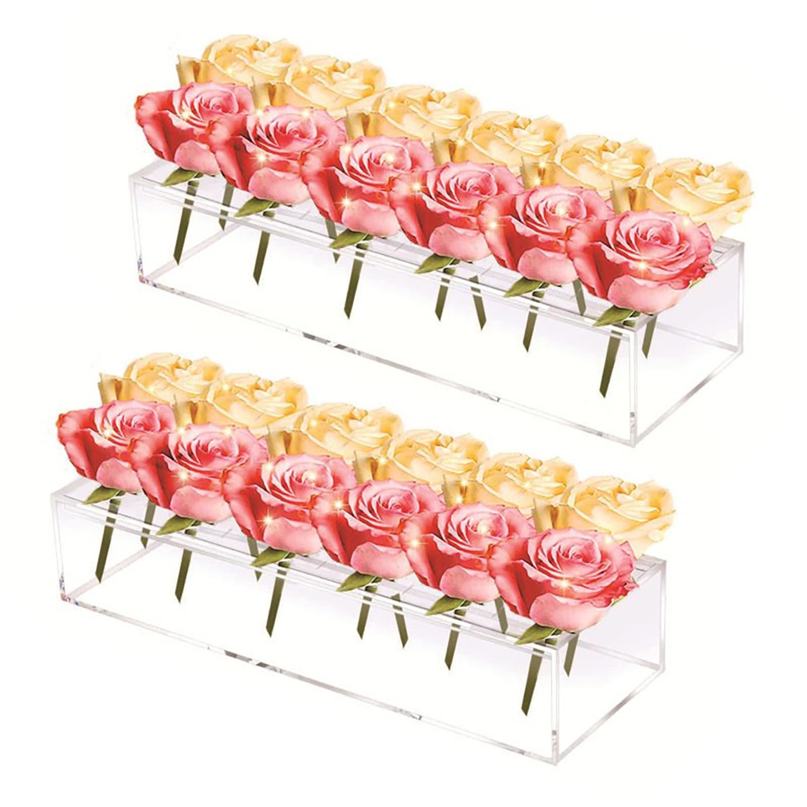 Centro de Mesa Floral Rectangular para Mesa de Comedor Florero de Acrílico Florero de Acrílico Transparente Centro de Mesa Floral Soporte de Flor de Acrílico Floreros para(2 piezas-12 Agujeros)